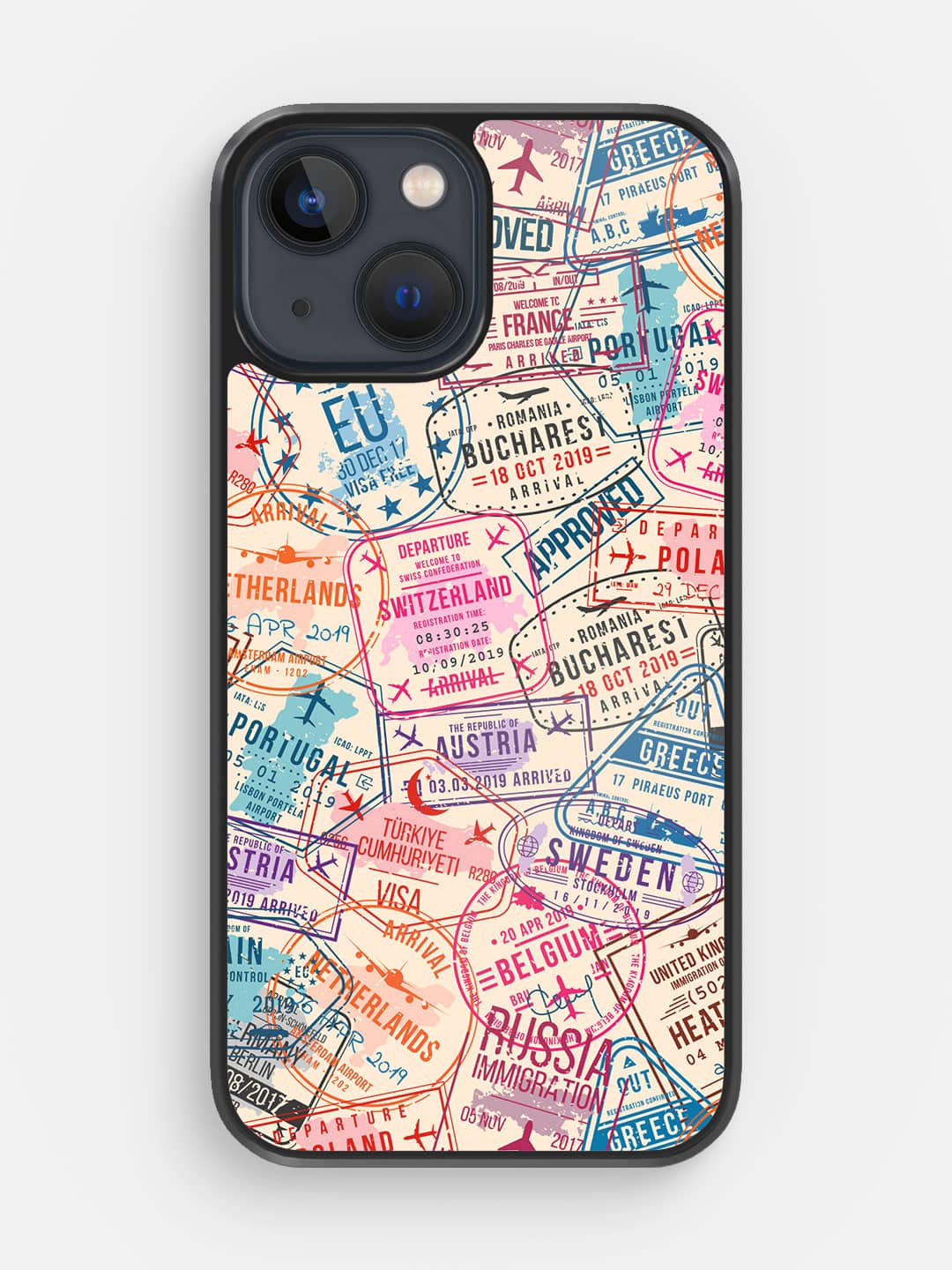 Immigration Stamps Beige - iPhone 13 Mini Cover