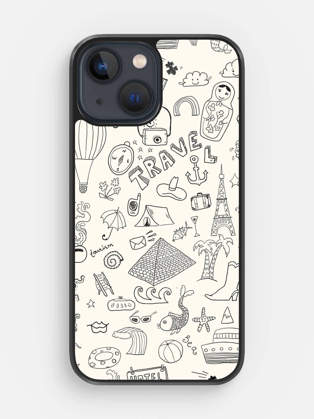 Travel Doodle White - iPhone 13 Mini Cover