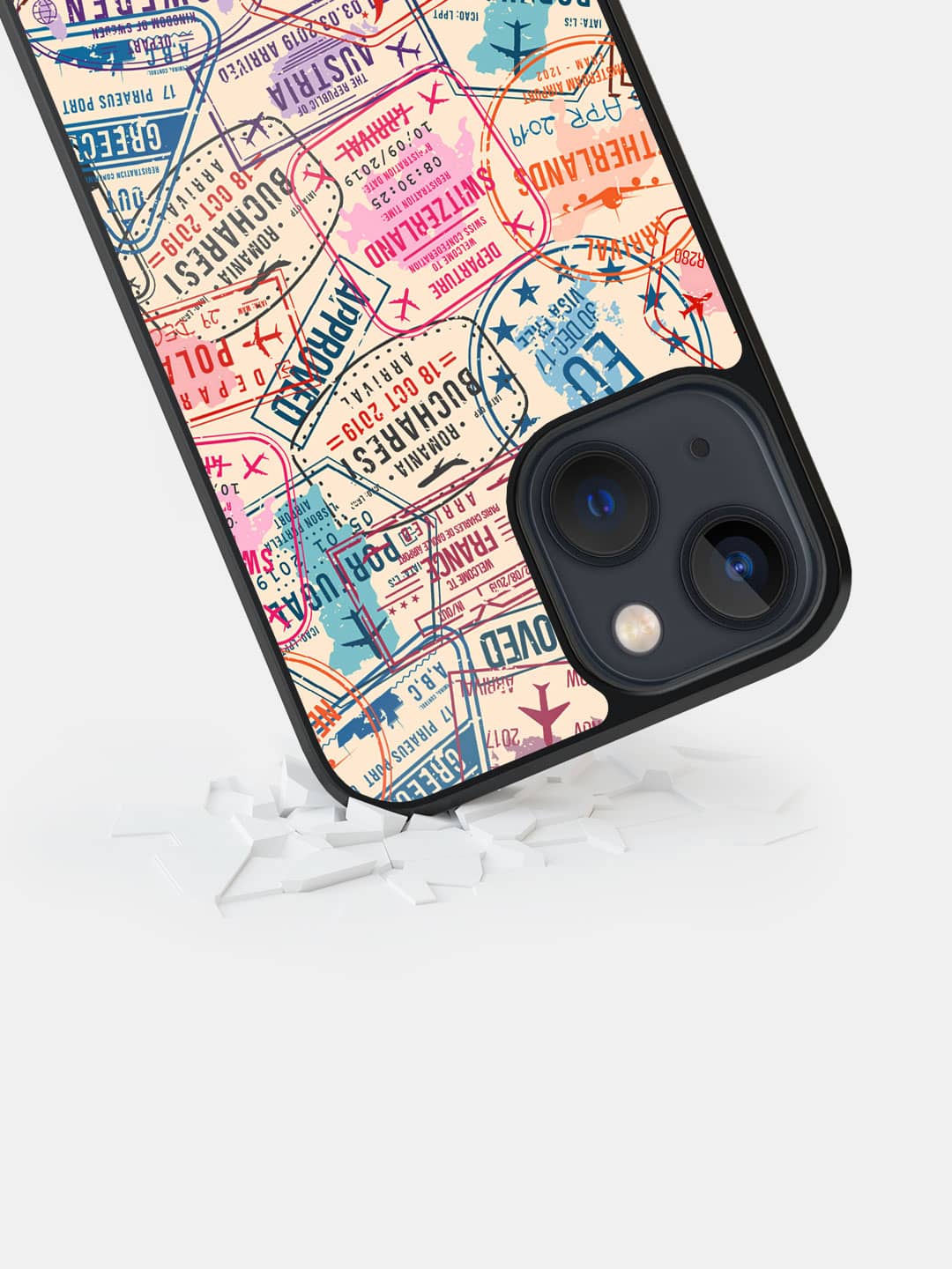 Immigration Stamps Beige - iPhone 13 Mini Cover