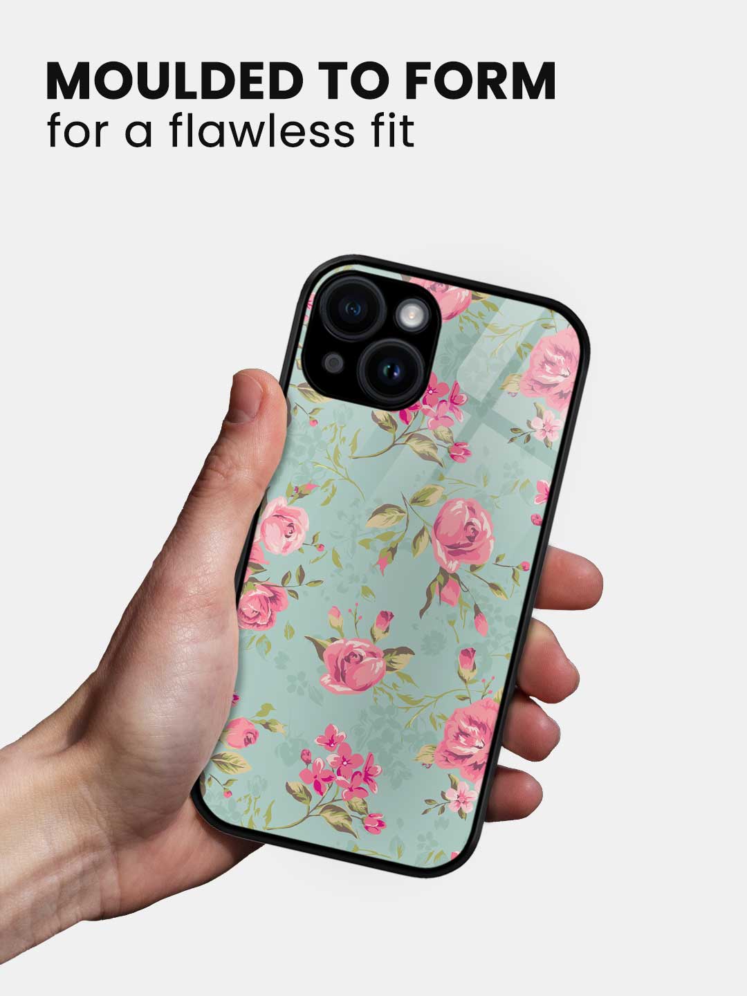 Teal Pink Flowers - iPhone 13 Mini Glass Cover