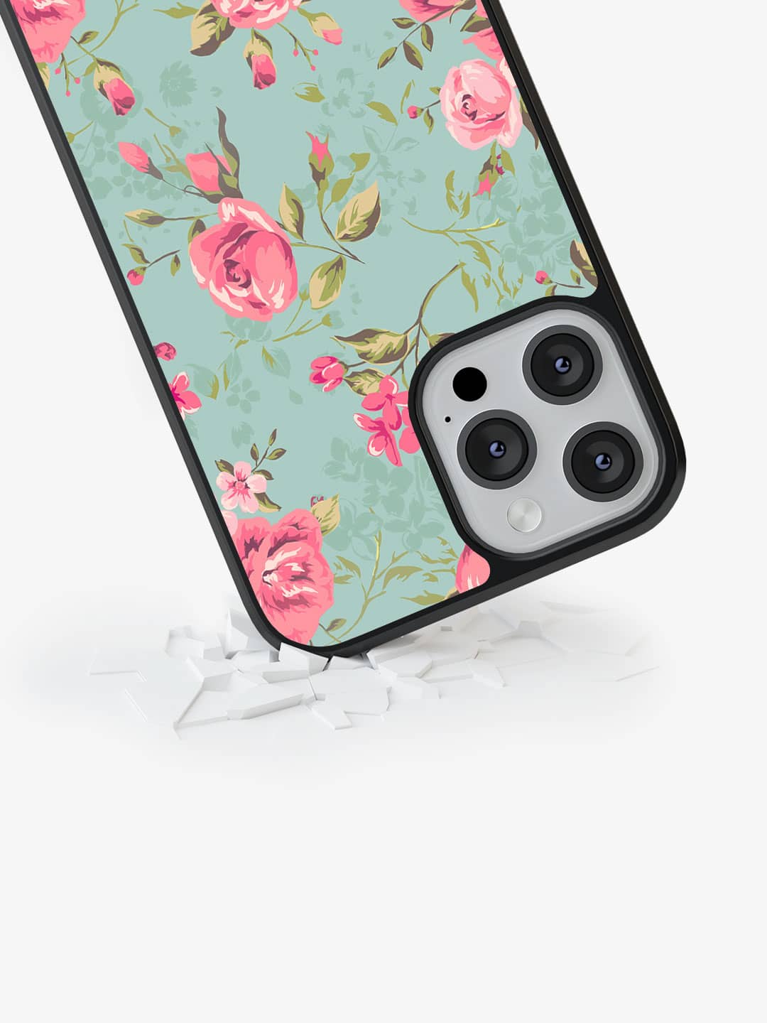 Teal Pink Flowers - iPhone 13 Pro Cover