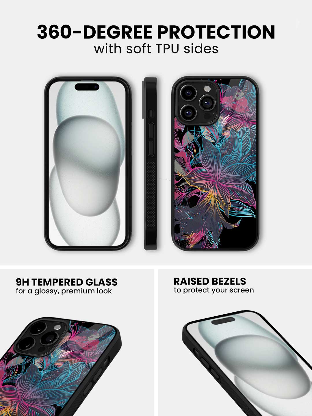 Neon Flowers - iPhone 13 Pro Glass Cover