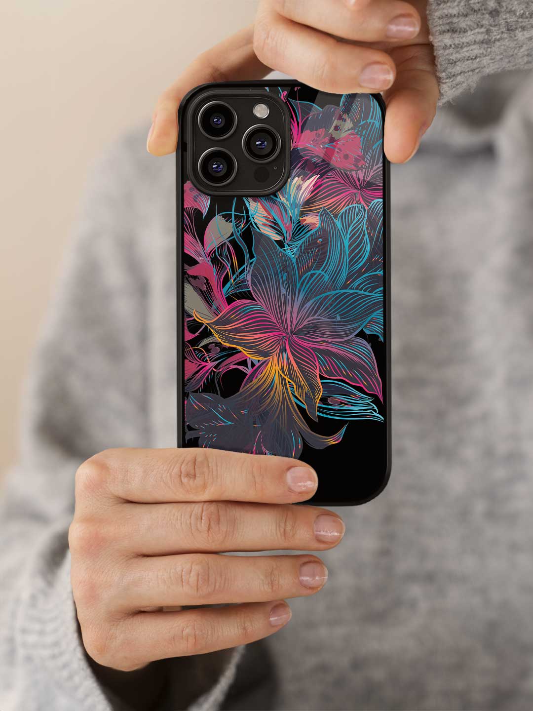 Neon Flowers - iPhone 13 Pro Glass Cover