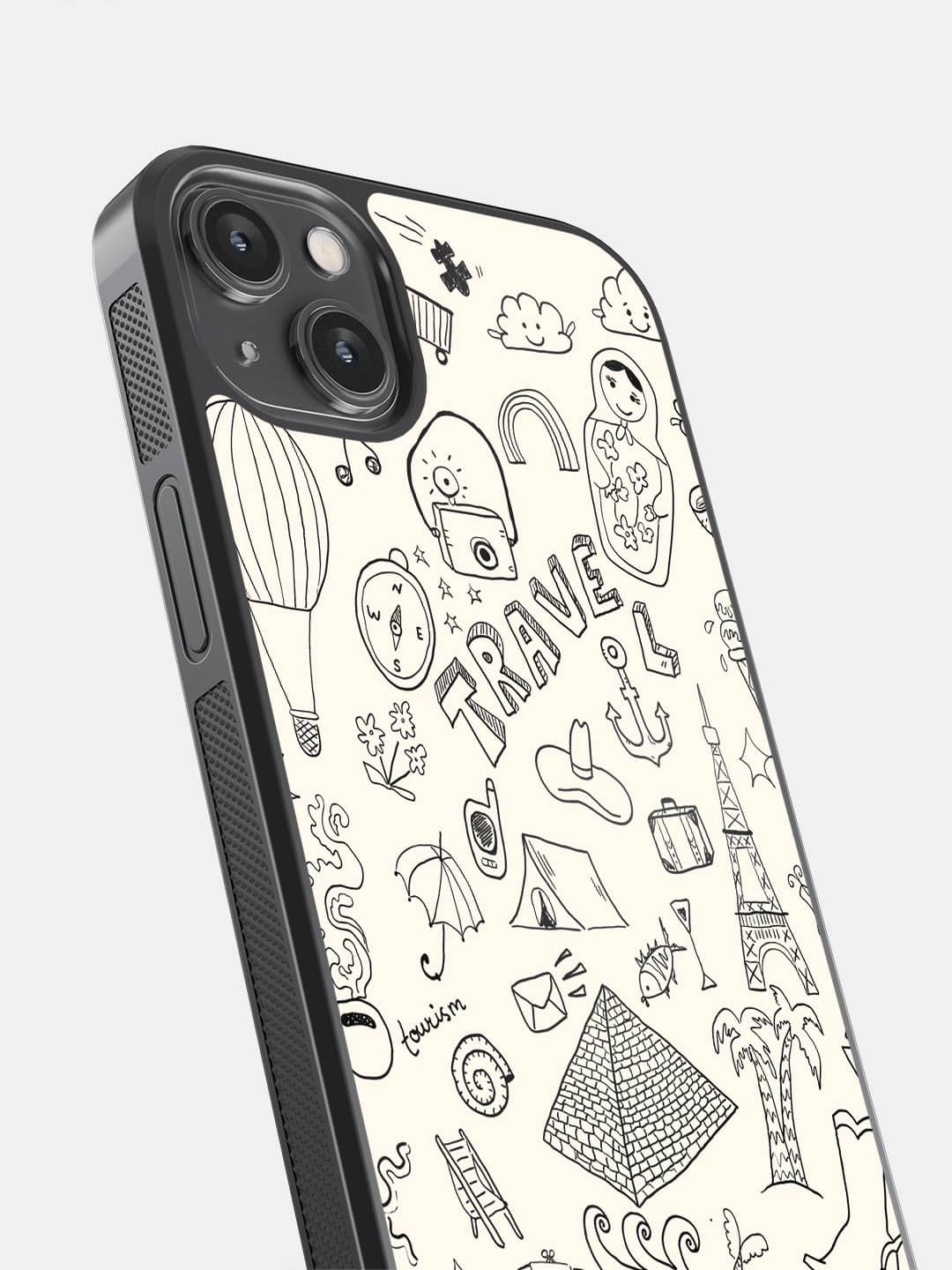 Travel Doodle White - iPhone 14 Plus Bumper Cover