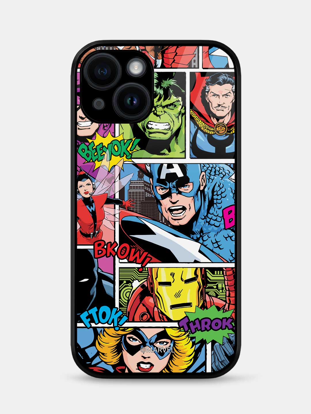 Comic Superheroes Mashup - iPhone 15 Plus Glass Cover
