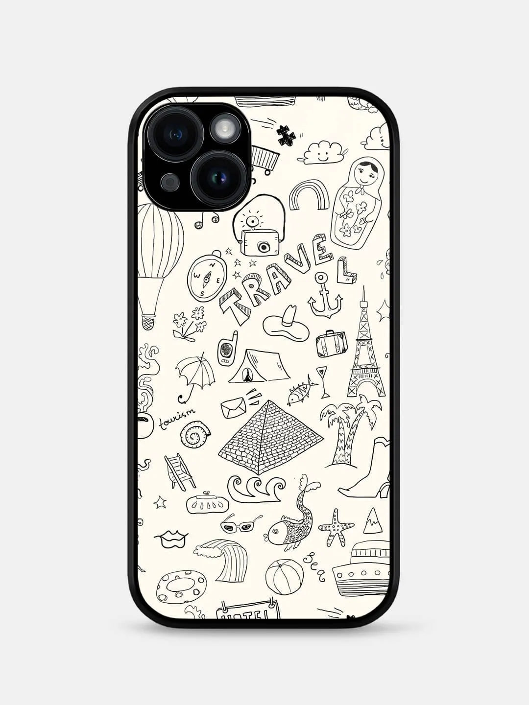Travel Doodle White - iPhone 14 Plus Cover - Glass