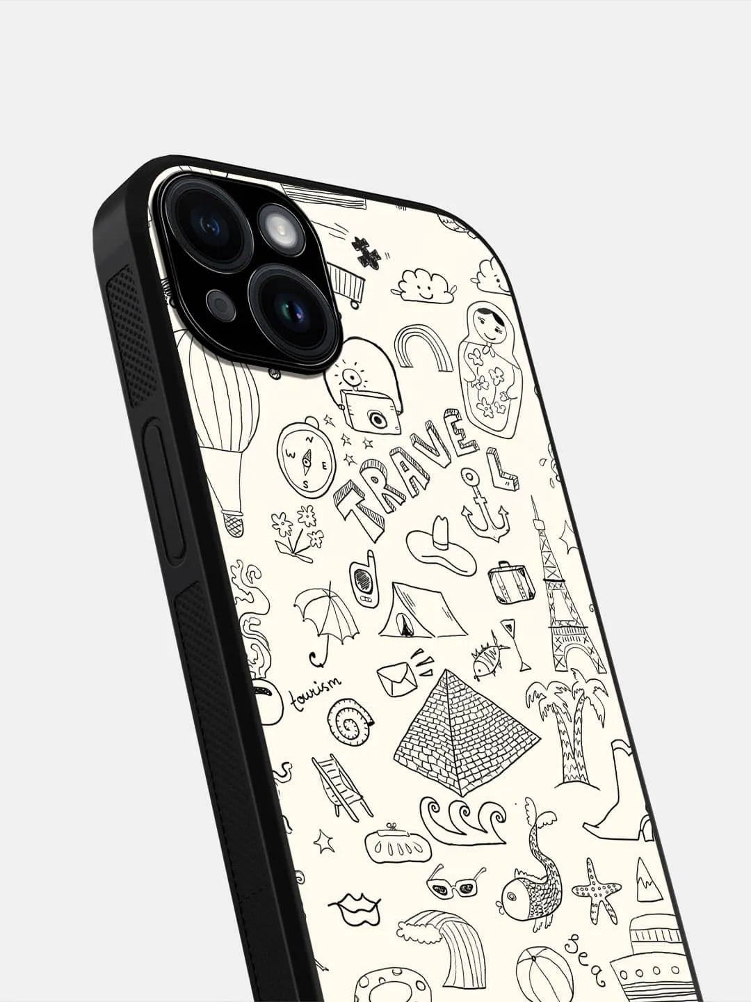 Travel Doodle White - iPhone 14 Plus Cover - Glass