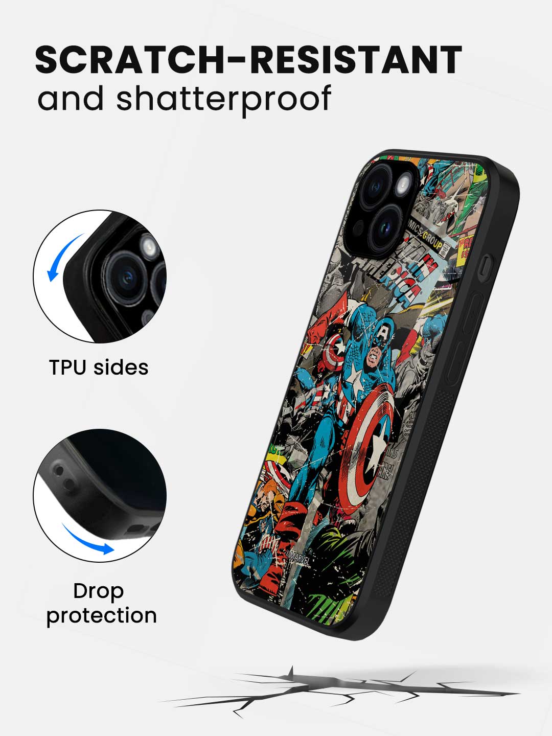 Comic Captain America - iPhone 15 Plus Glass Cover