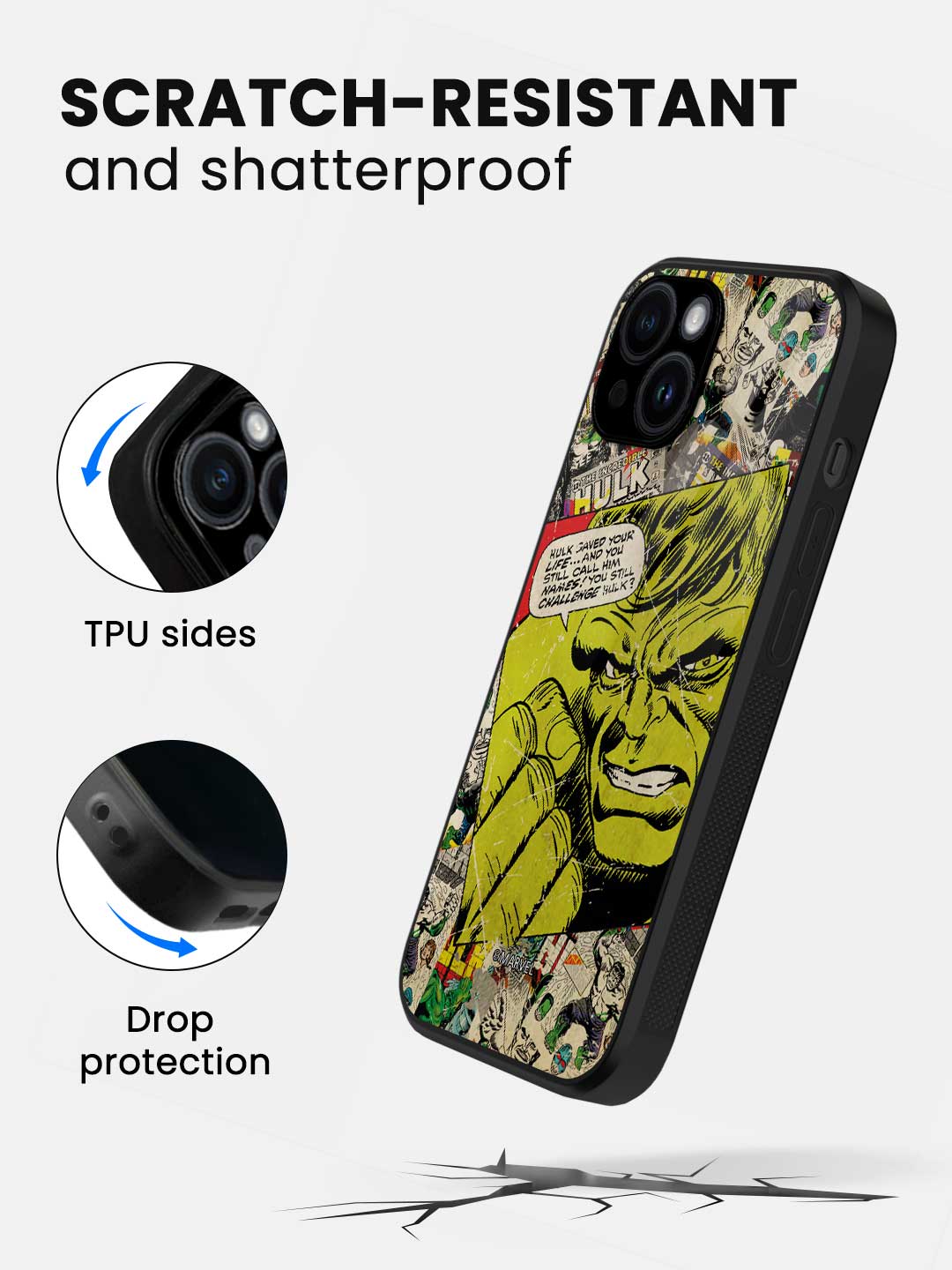 Comic Hulk - iPhone 15 Plus Glass Cover