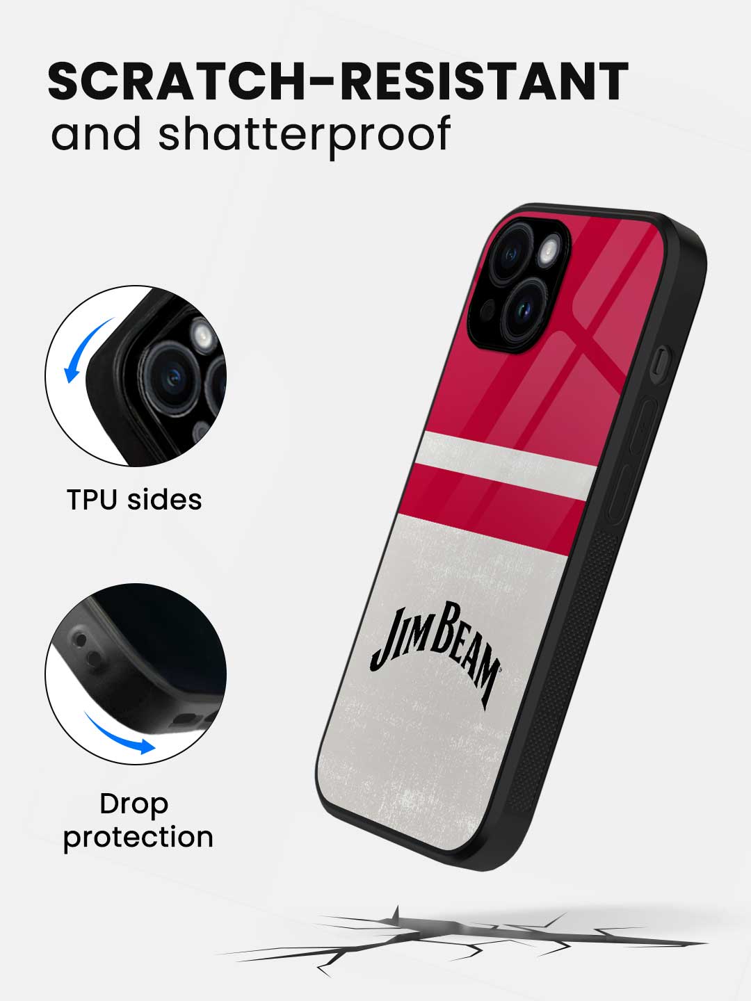 Jim Beam White Stripes - iPhone 15 Plus Glass Cover