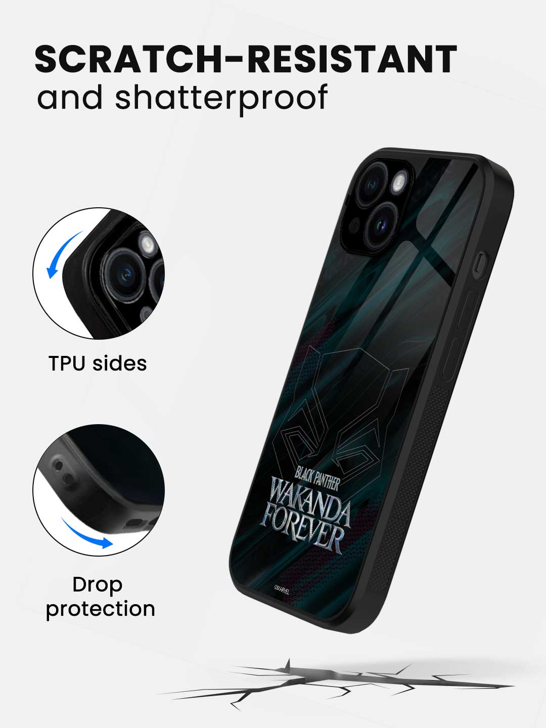 Wakanda Forever Logo Grey - iPhone 15 Plus Glass Cover