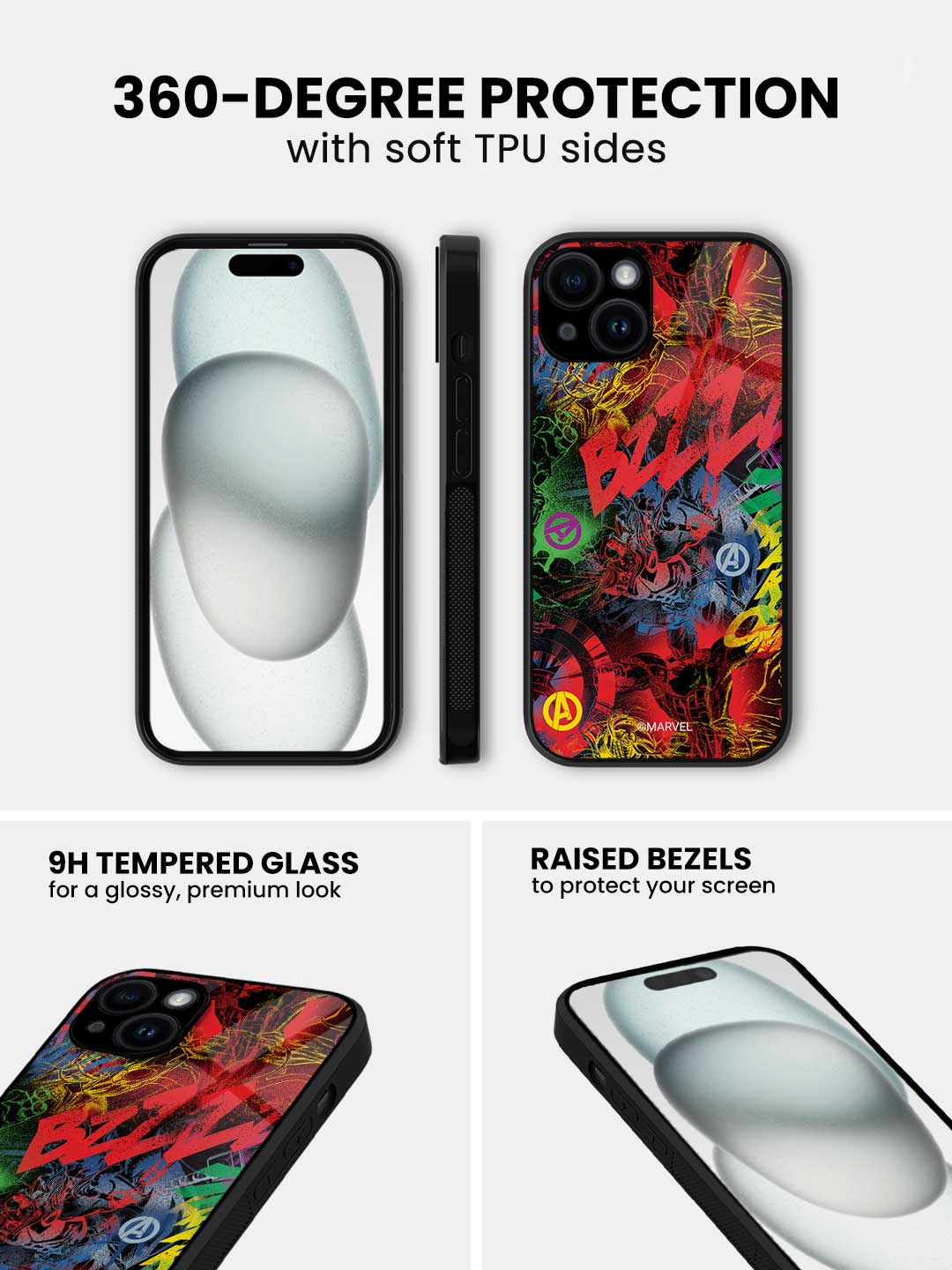 Avengers Grafitti - iPhone 15 Plus Glass Cover