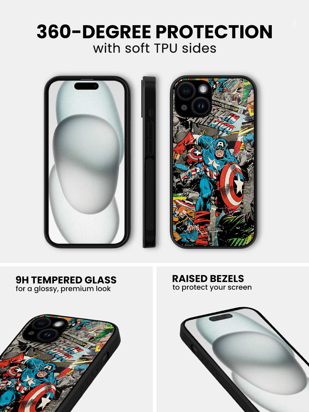 Comic Captain America - iPhone 15 Plus Glass Cover