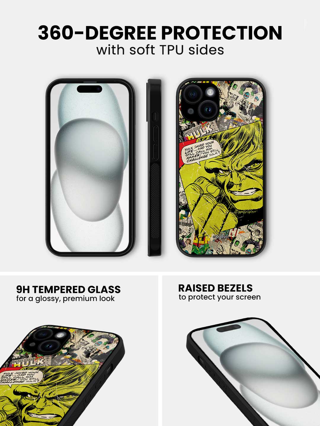 Comic Hulk - iPhone 15 Plus Glass Cover