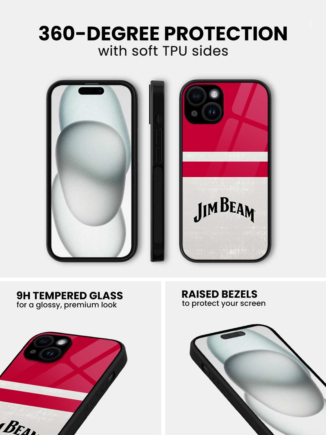Jim Beam White Stripes - iPhone 15 Plus Glass Cover