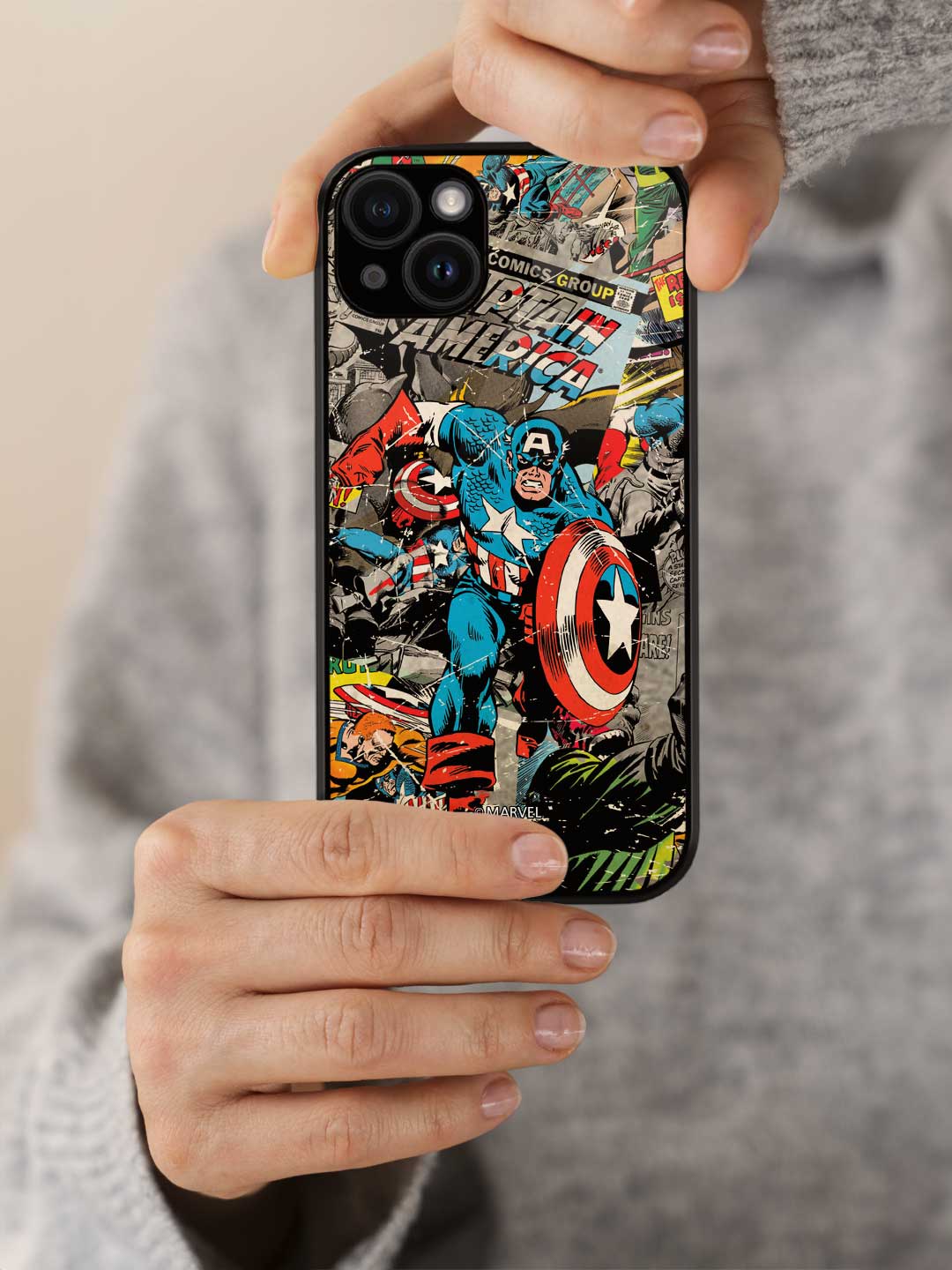 Comic Captain America - iPhone 15 Plus Glass Cover
