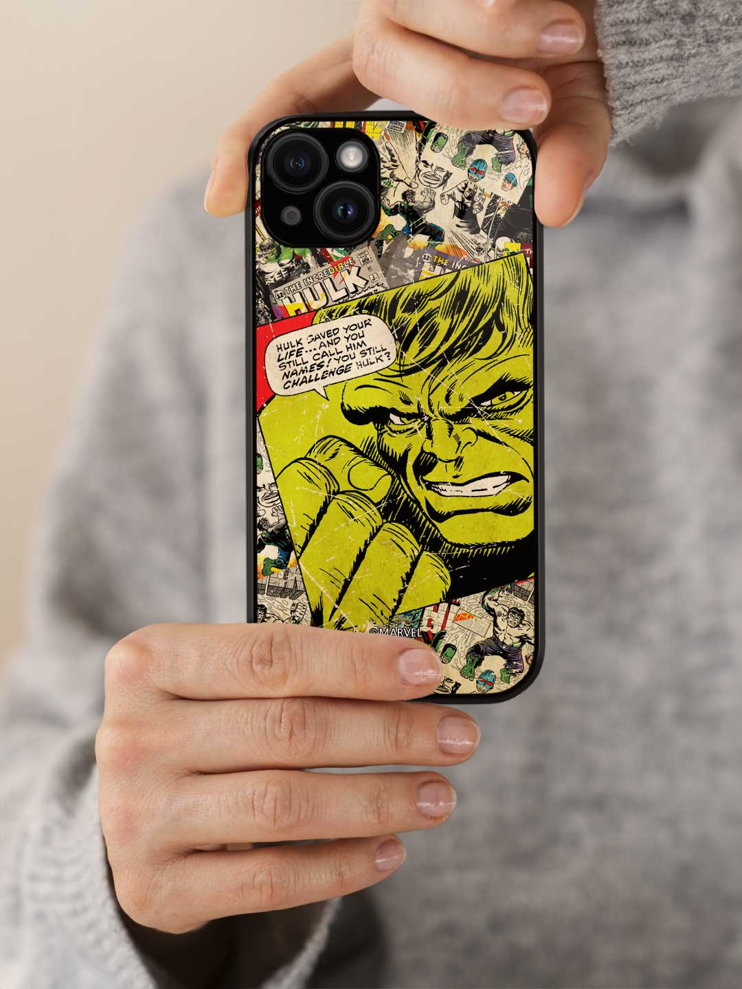 Comic Hulk - iPhone 15 Plus Glass Cover