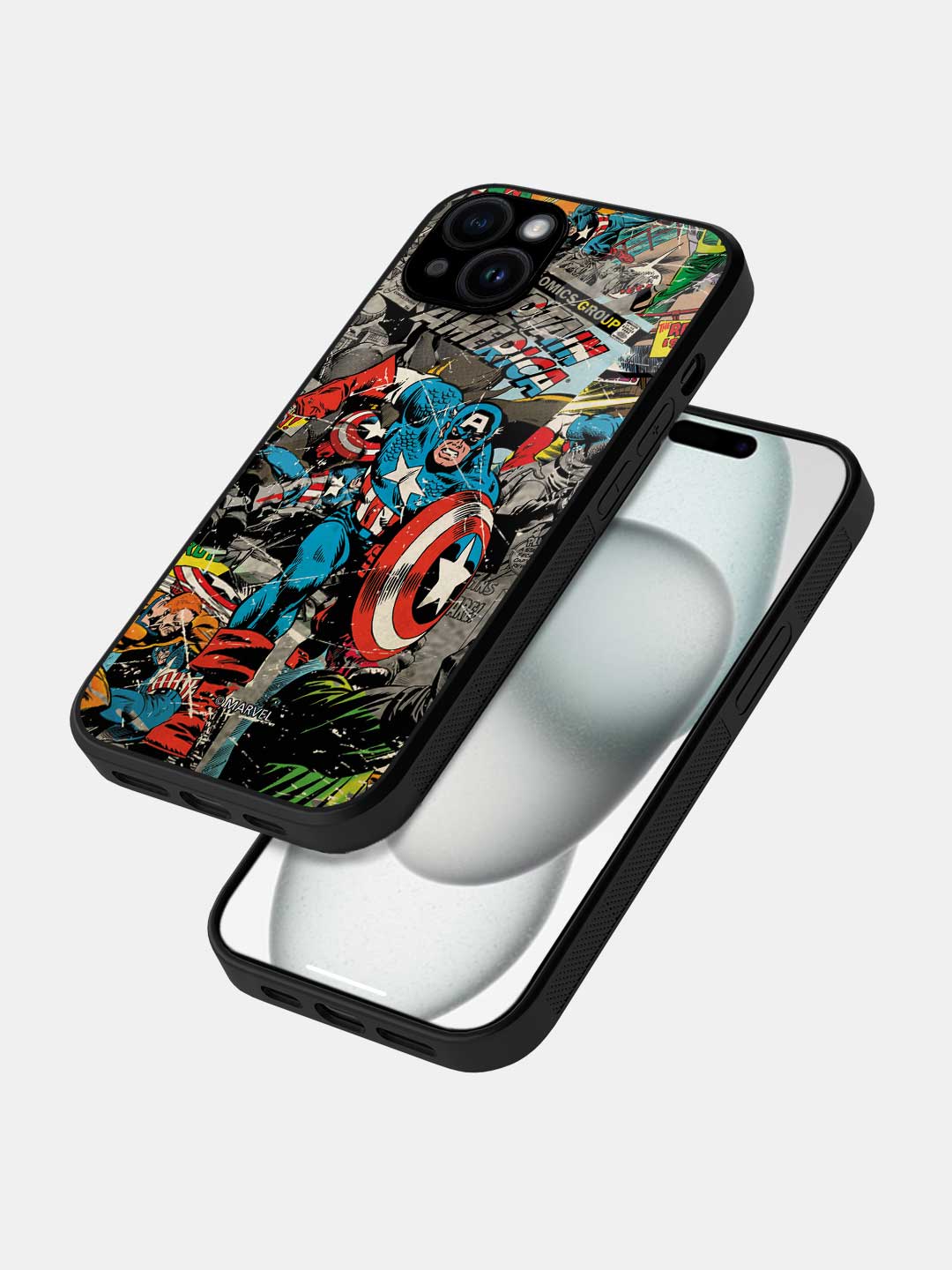 Comic Captain America - iPhone 15 Plus Glass Cover