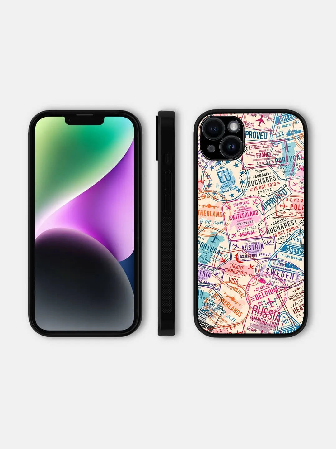 Immigration Stamps Beige - iPhone 15 Plus Cover - Glass