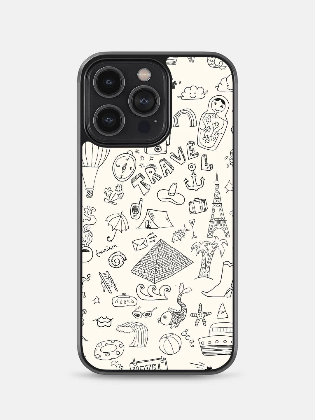 Travel Doodle White - iPhone 14 Pro Max Bumper Cover