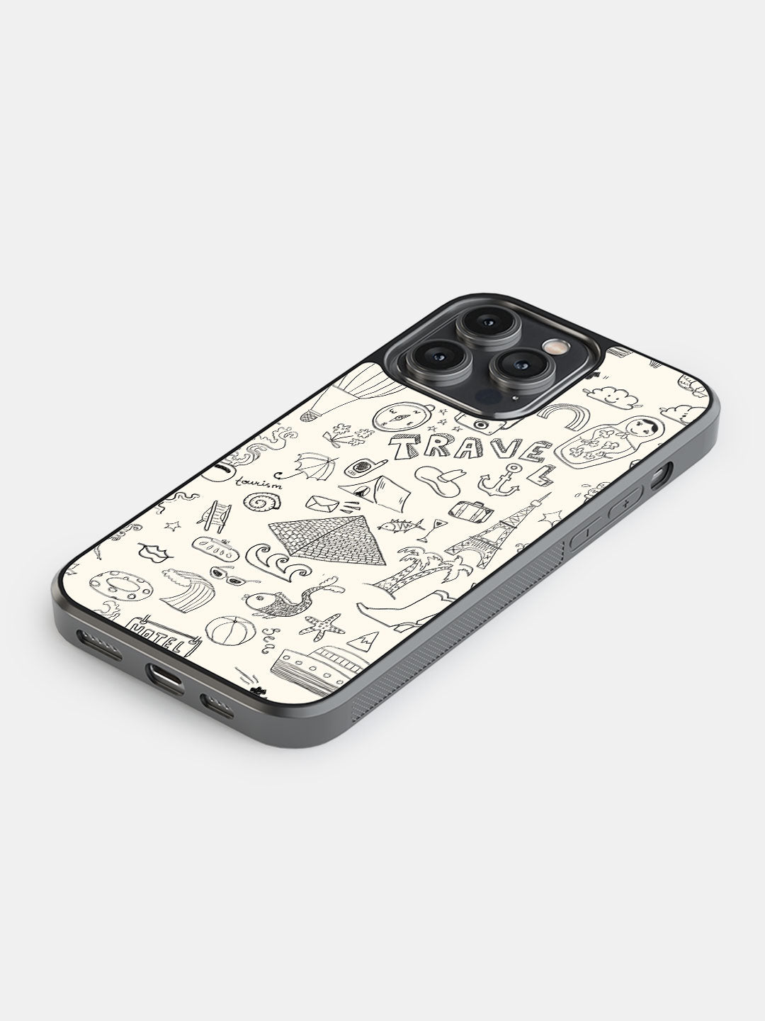 Travel Doodle White - iPhone 14 Pro Max Bumper Cover