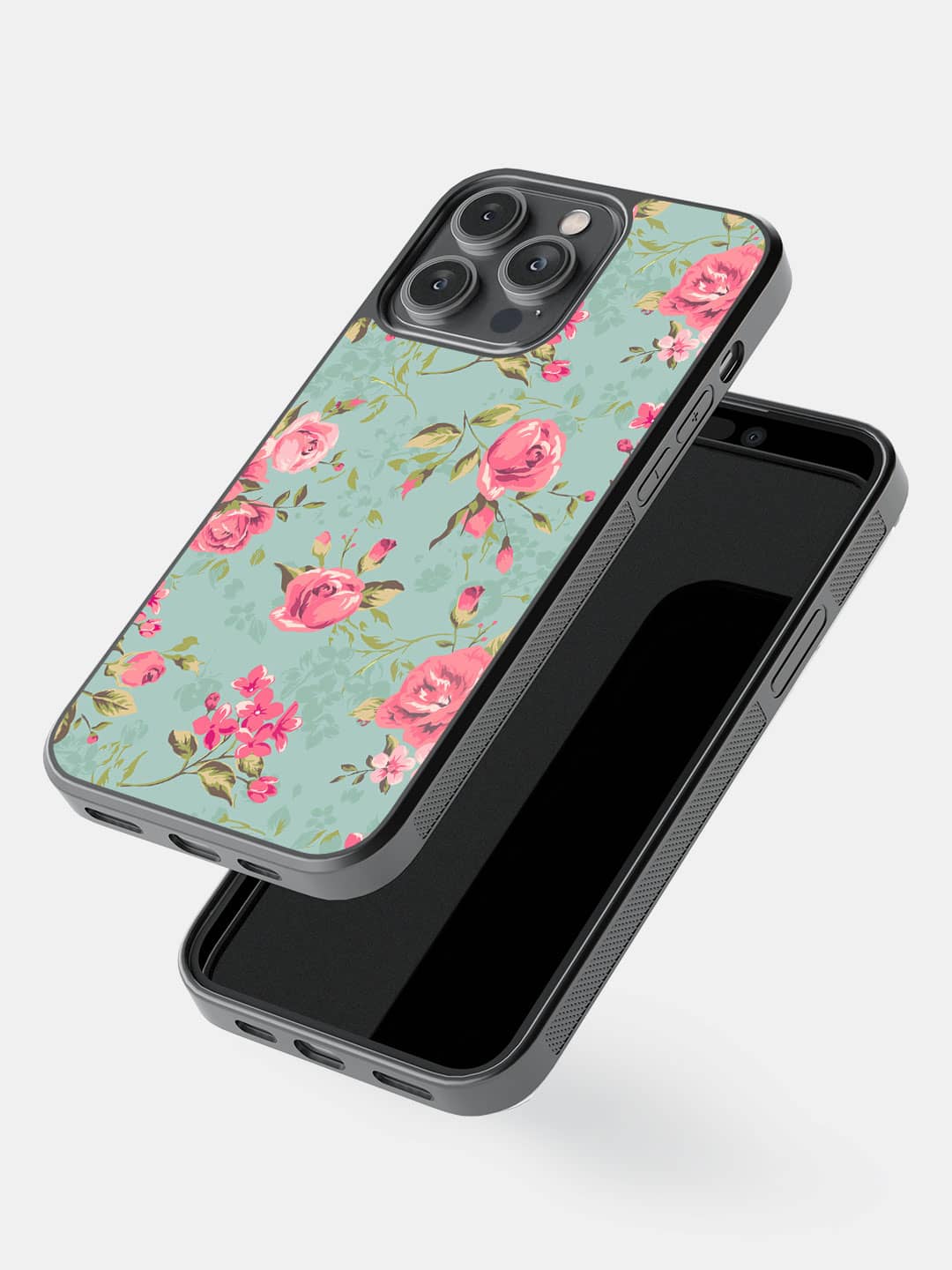 Teal Pink Flowers - iPhone 14 Pro Max Cover