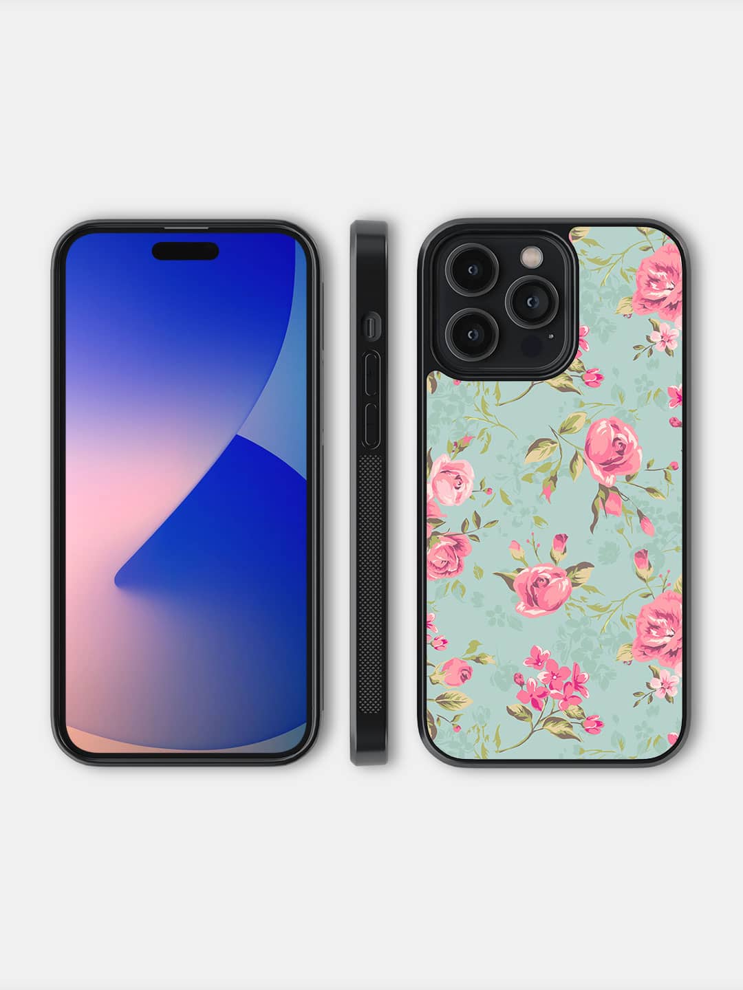 Teal Pink Flowers - iPhone 14 Pro Max Cover