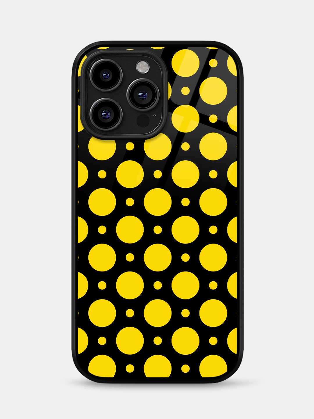 Polka Dot Black Yellow - iPhone 15 Pro Max Glass Cover