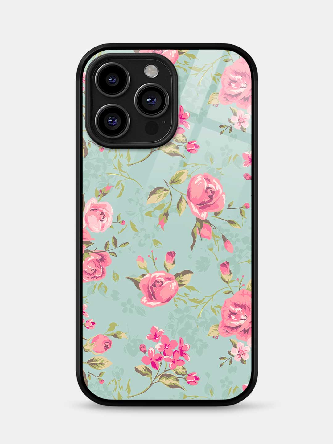 Teal Pink Flowers - iPhone 15 Pro Max Glass Cover