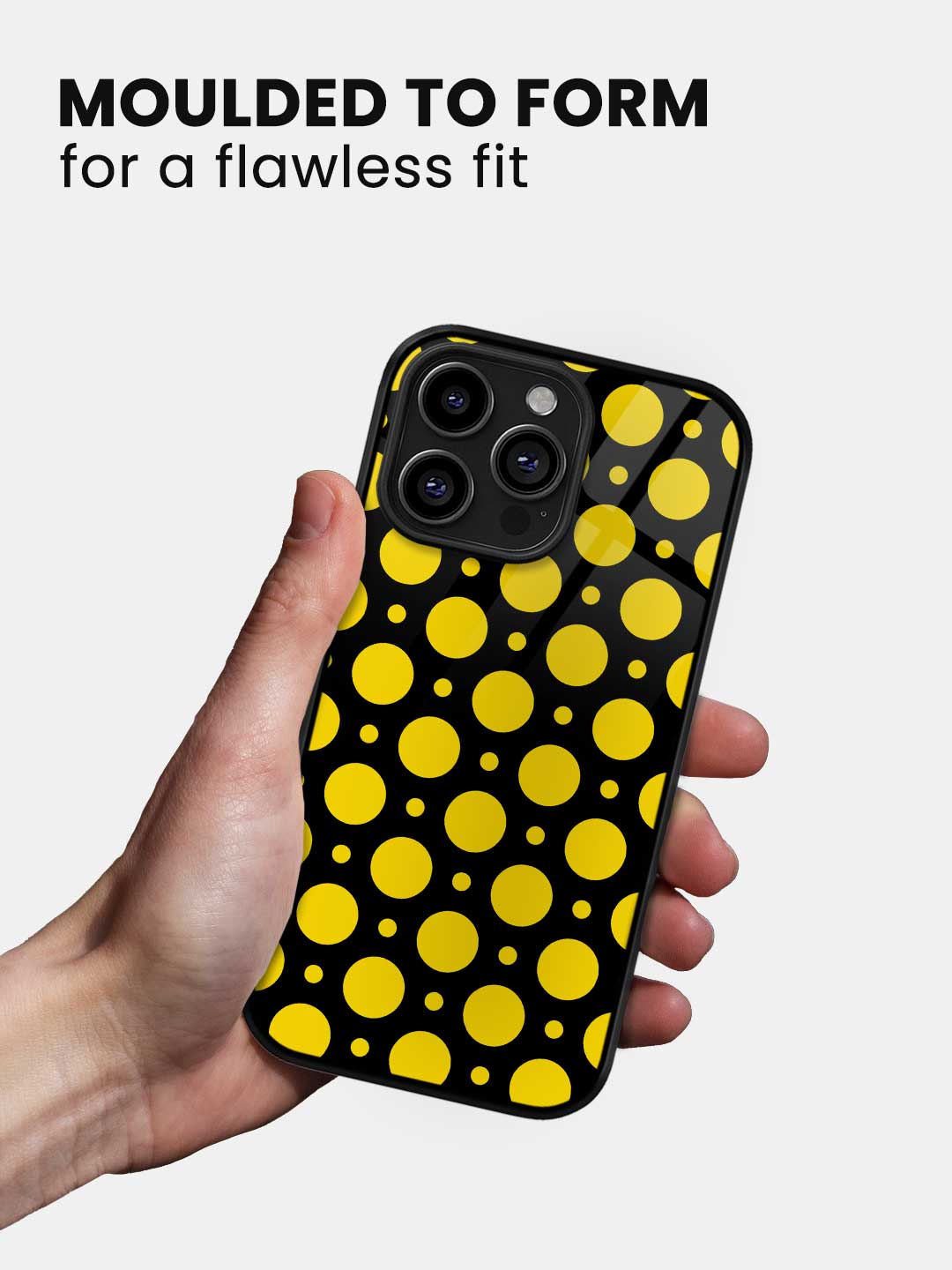 Polka Dot Black Yellow - iPhone 15 Pro Max Glass Cover