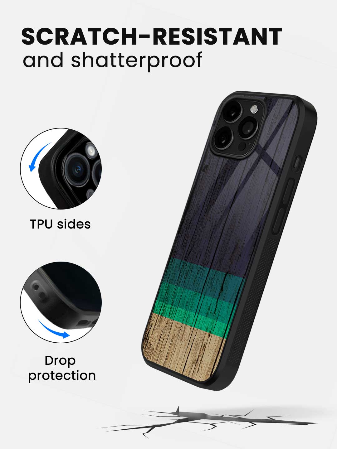 Wood Stripes Blue - iPhone 14 Pro Max Glass Cover