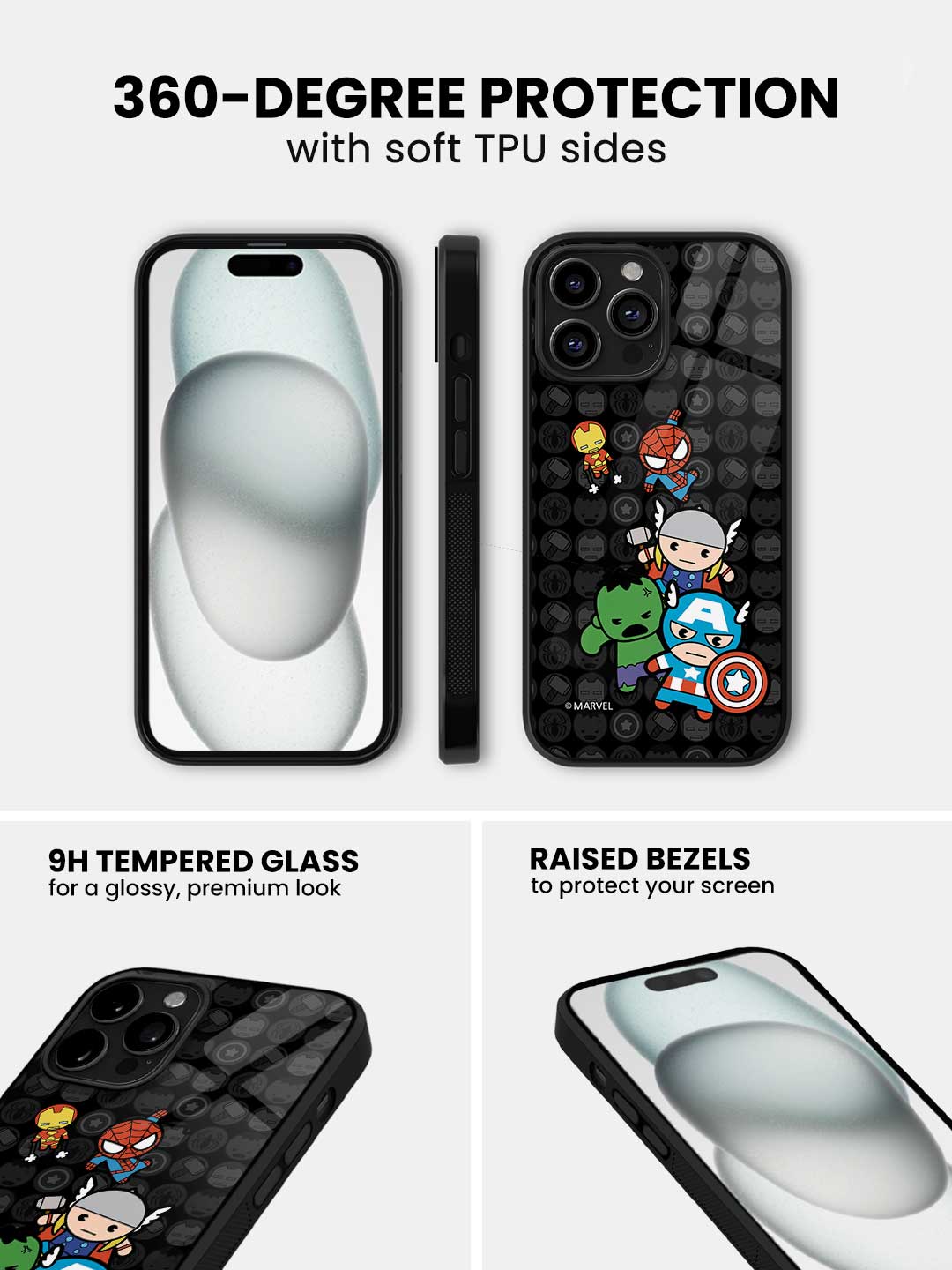 Kawaii Marvel Comics - iPhone 15 Pro Max Glass Cover