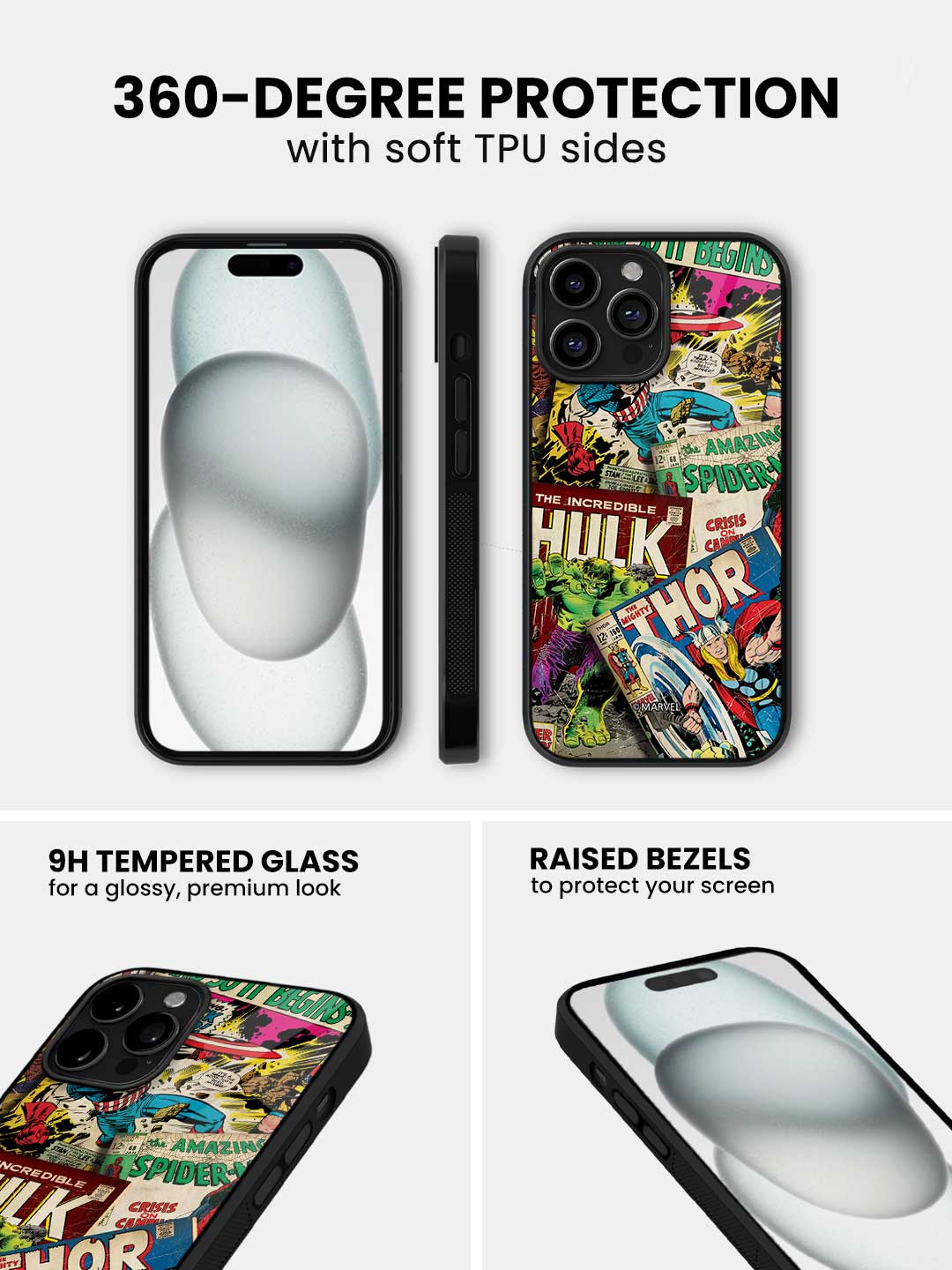 Marvel Comics Collection - iPhone 15 Pro Max Glass Cover