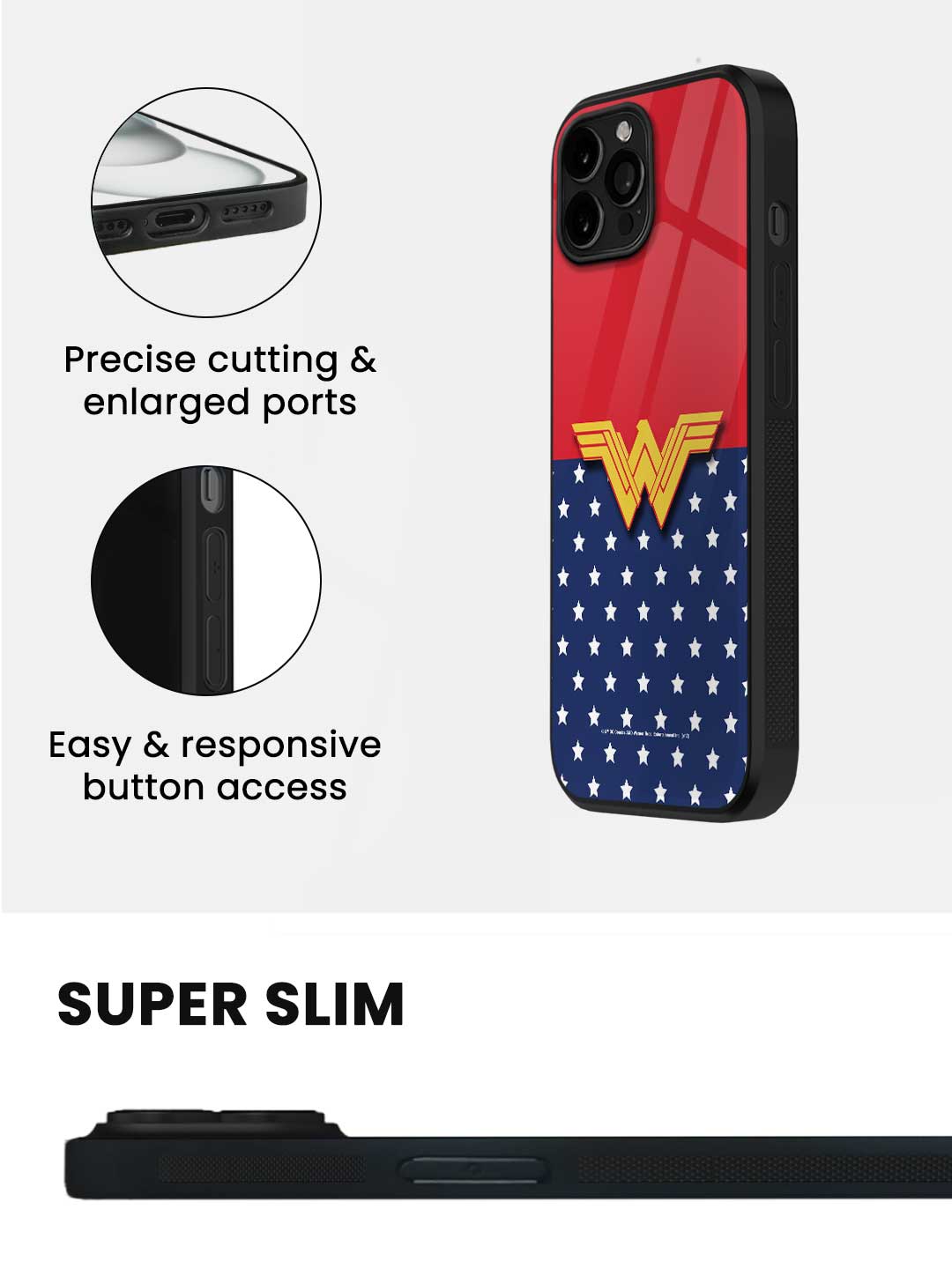 Classic Wonder Woman Logo - iPhone 15 Pro Max Glass Cover