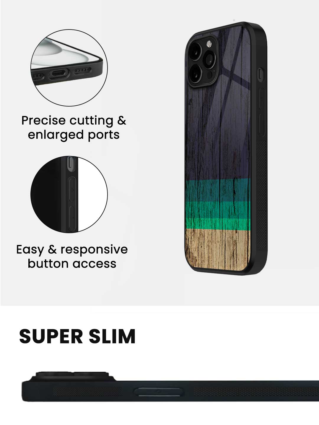 Wood Stripes Blue - iPhone 14 Pro Max Glass Cover