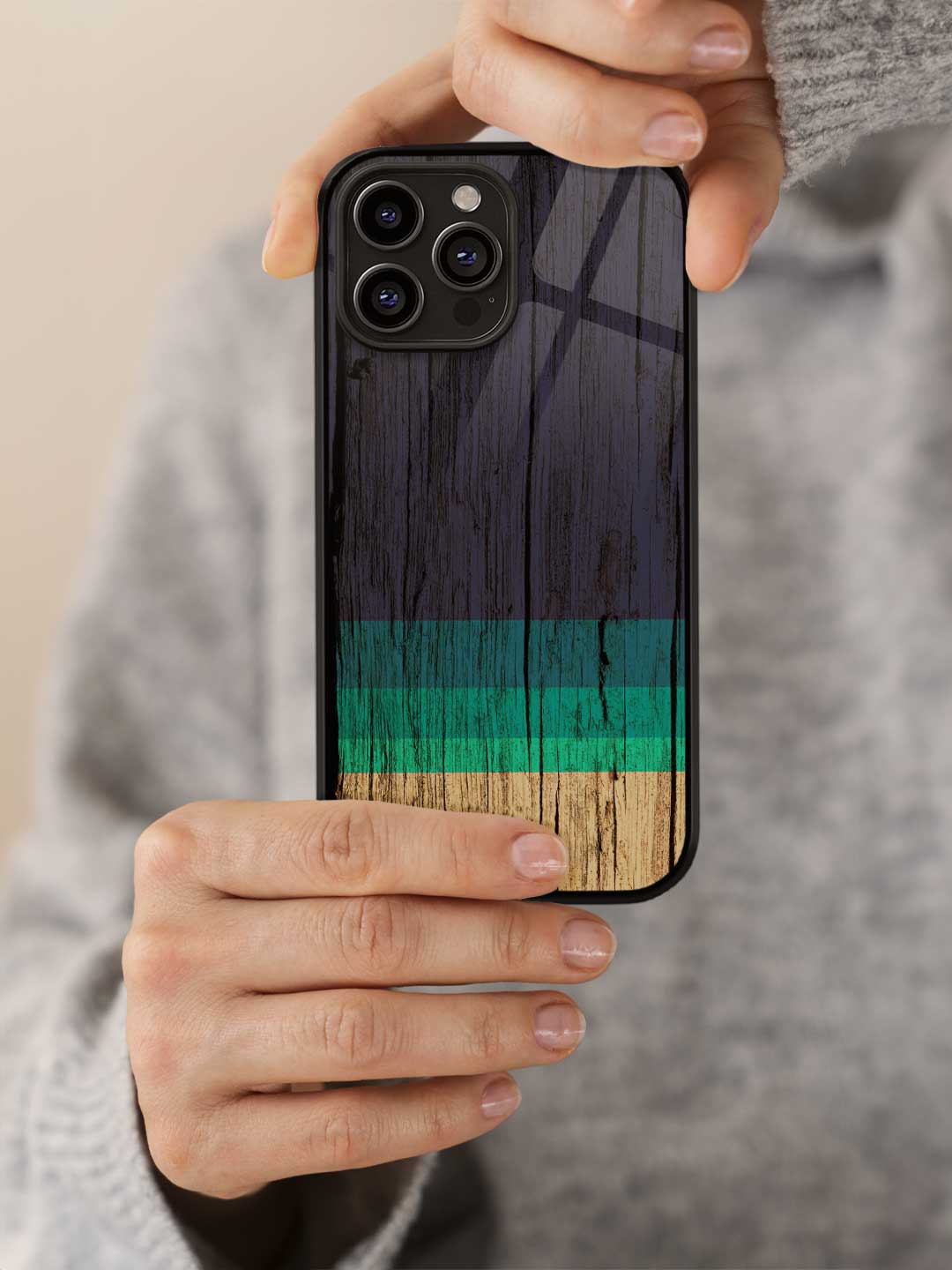 Wood Stripes Blue - iPhone 14 Pro Max Glass Cover