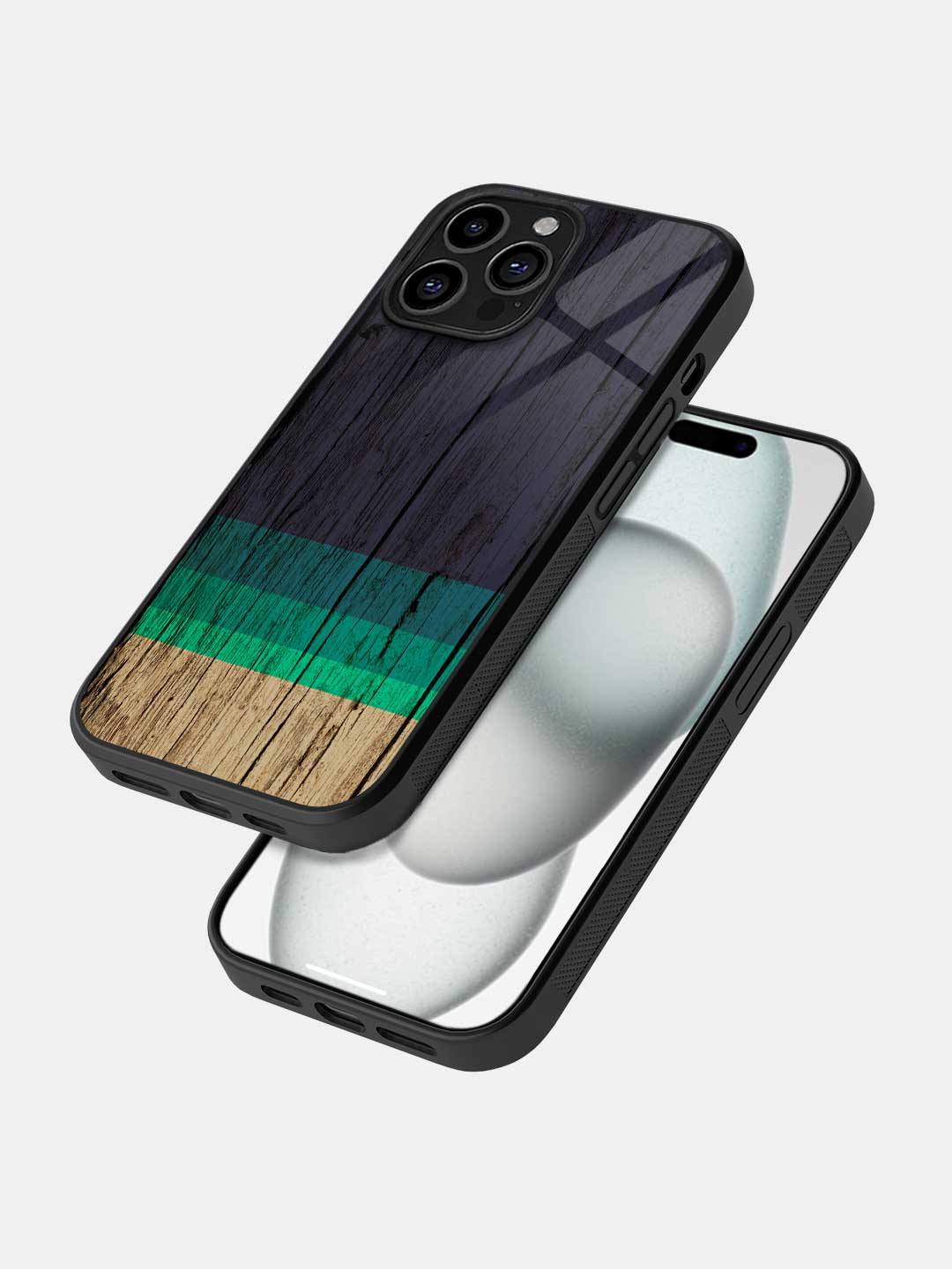 Wood Stripes Blue - iPhone 14 Pro Max Glass Cover