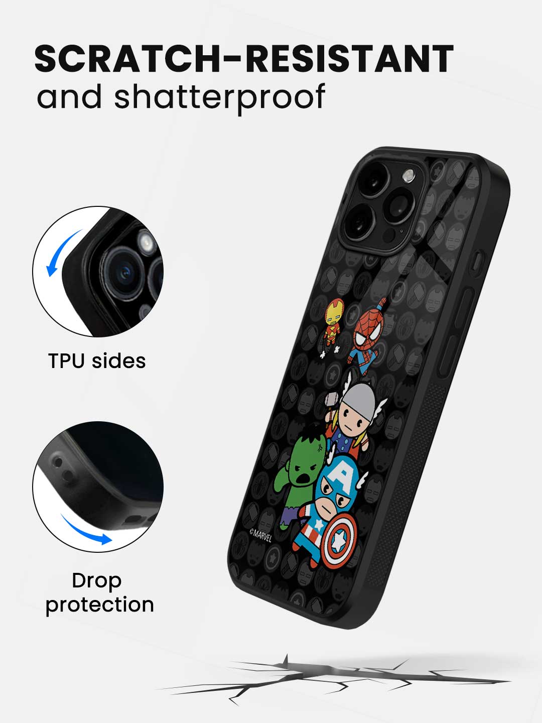 Kawaii Marvel Comics - iPhone 15 Pro Glass Cover