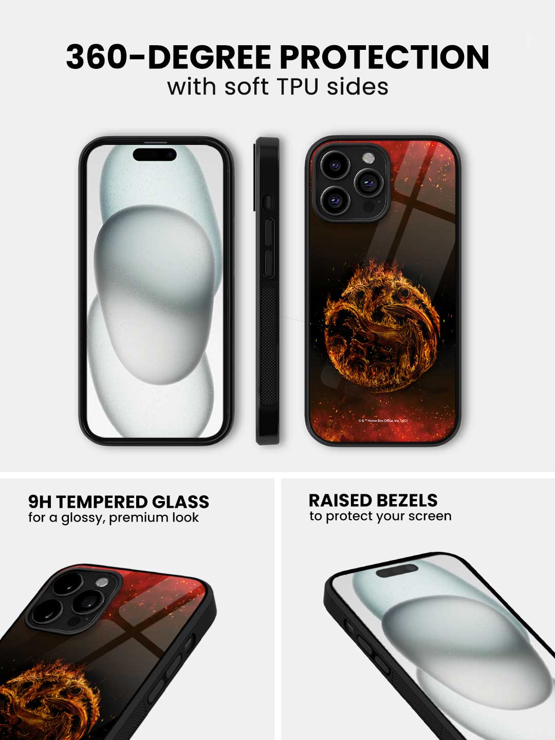 Targaryen Sigil Fire - iPhone 15 Pro Glass Cover