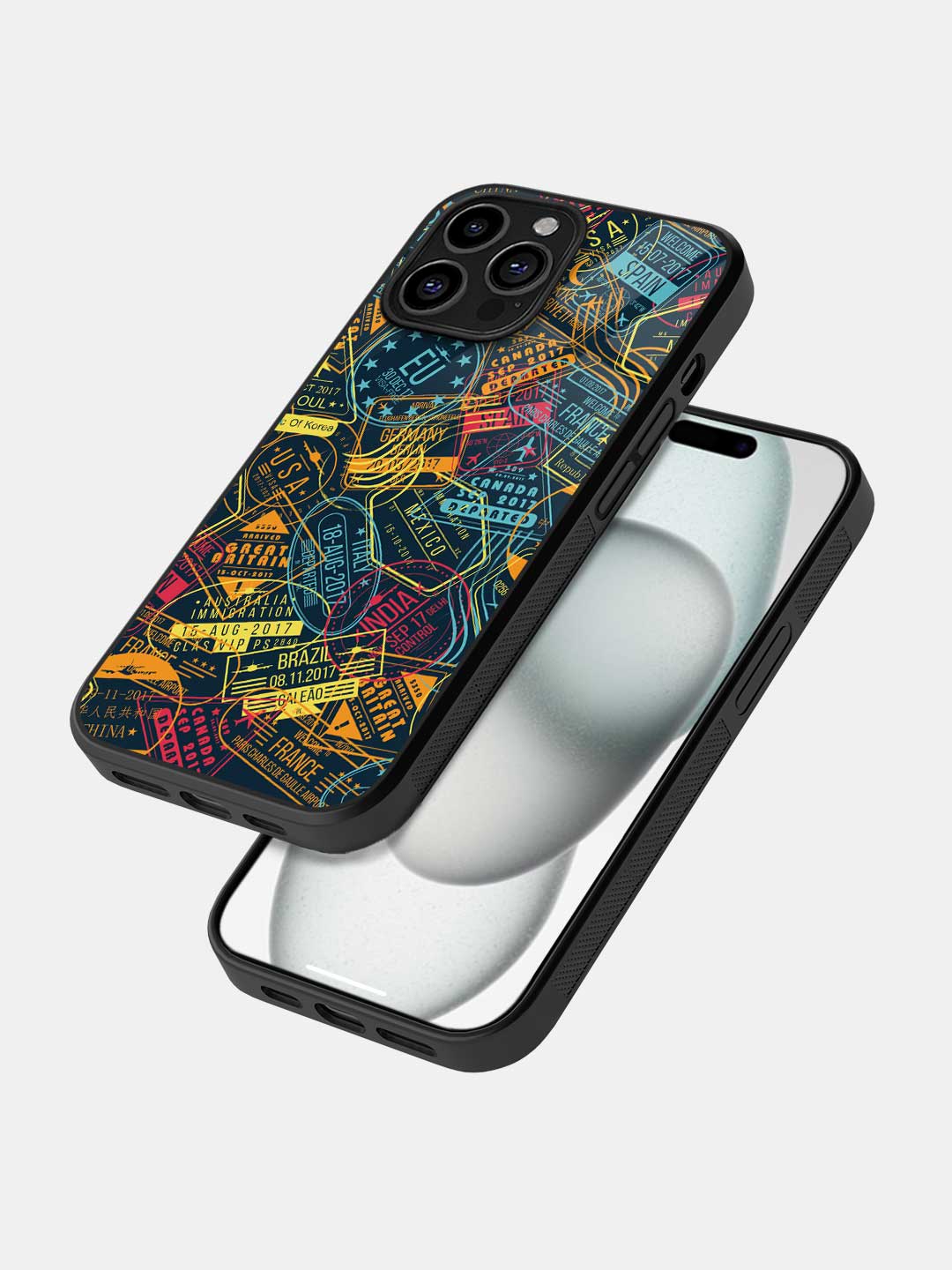 Immigration Stamps Neon - iPhone 14 Pro Glass Cover