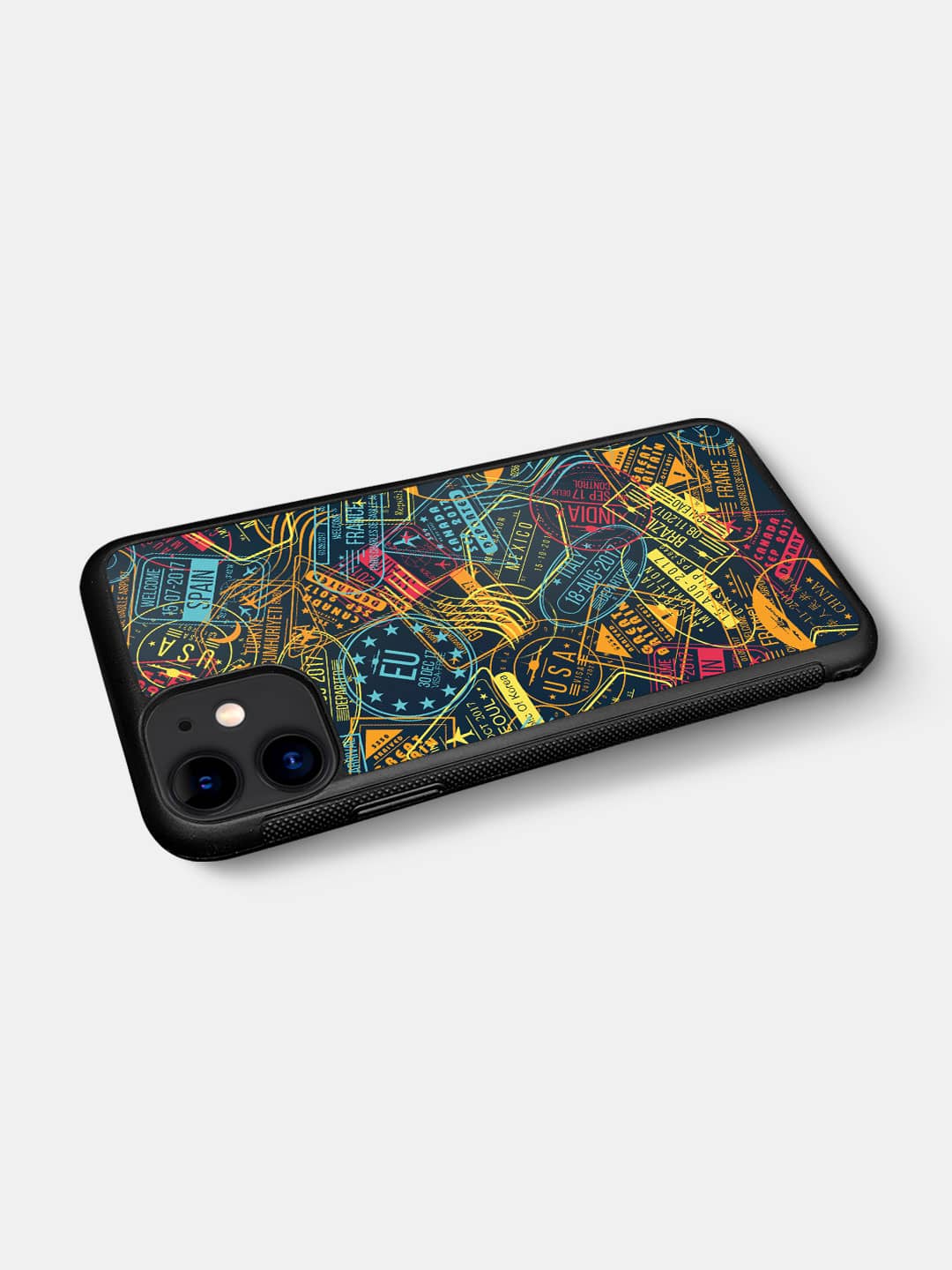Immigration Stamps Neon - iPhone 11 Cover