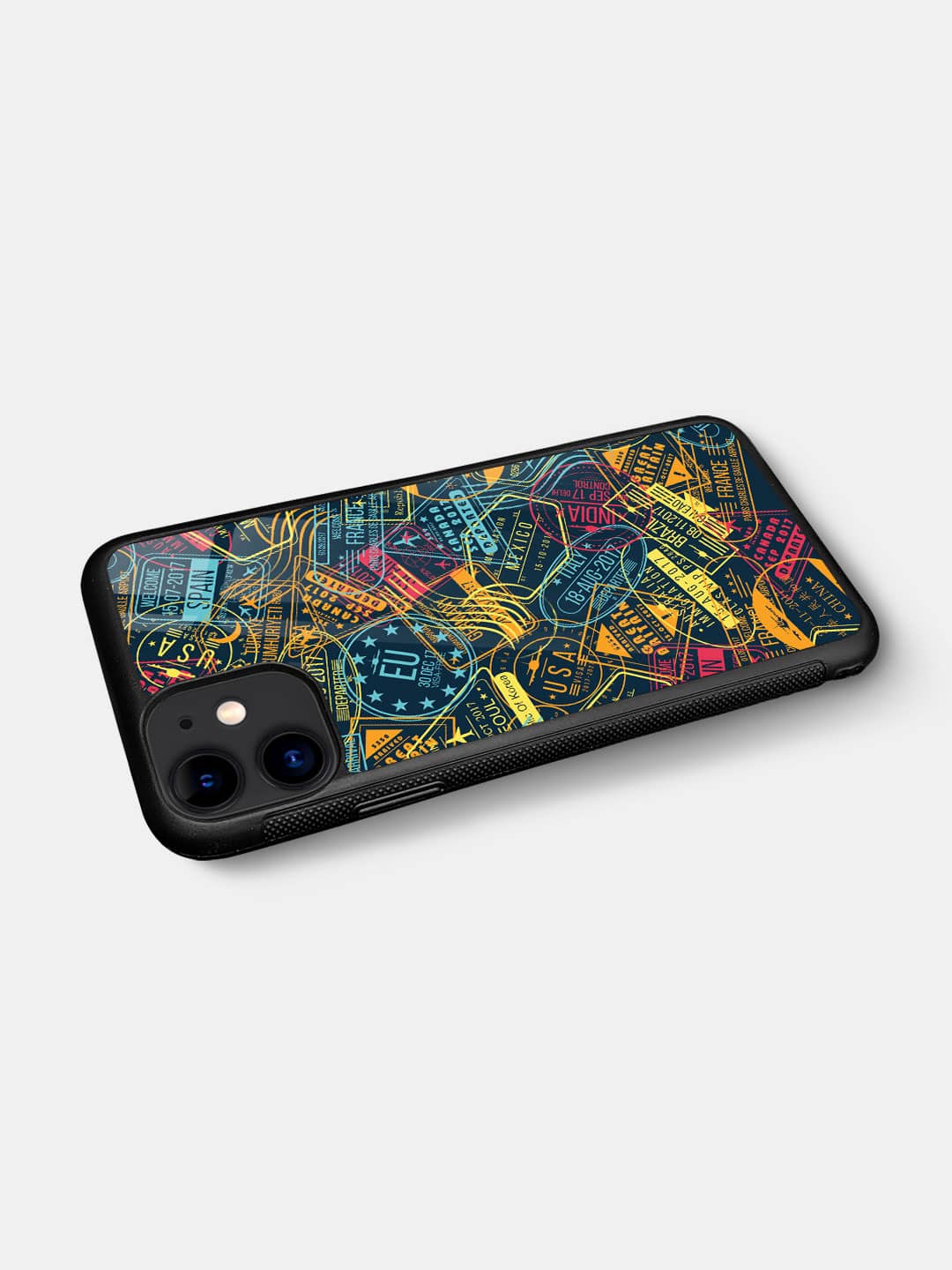 Immigration Stamps Neon - iPhone 11 Glass Cover