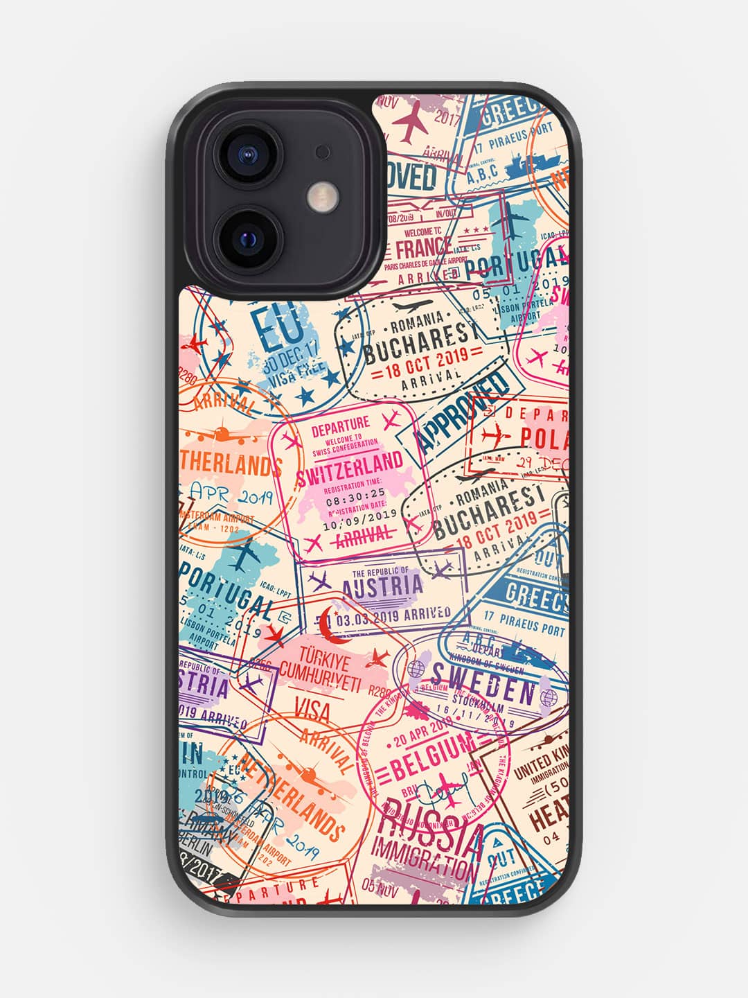 Immigration Stamps Beige - iPhone 12 Bumper Cover