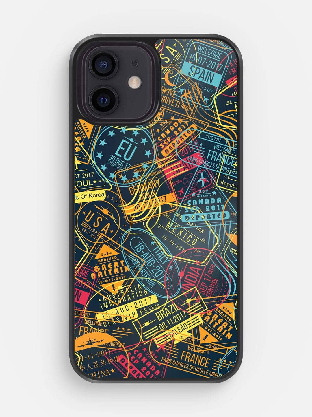 Immigration Stamps Neon - iPhone 12 Cover