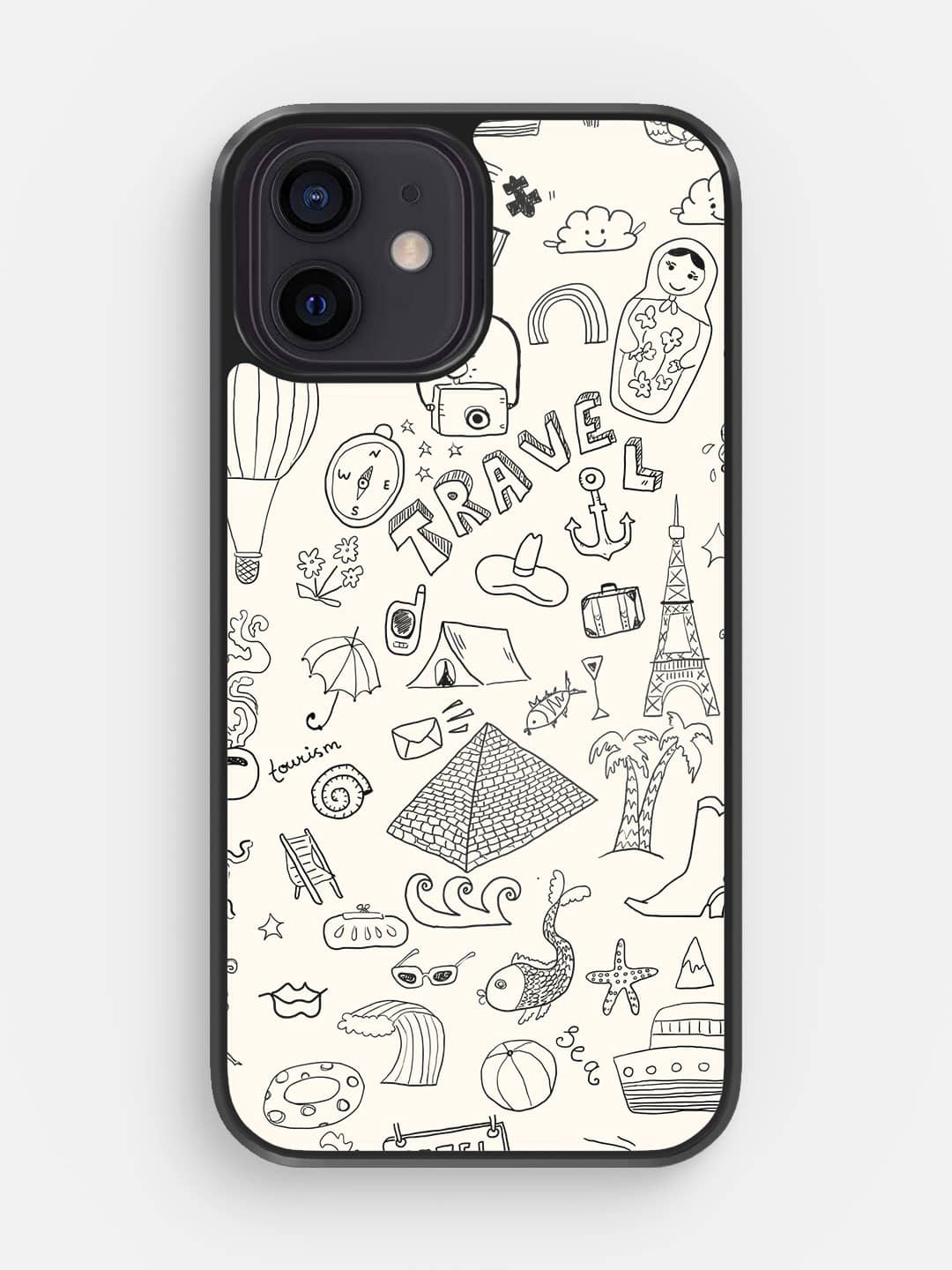 Travel Doodle White - iPhone 12 Bumper Cover