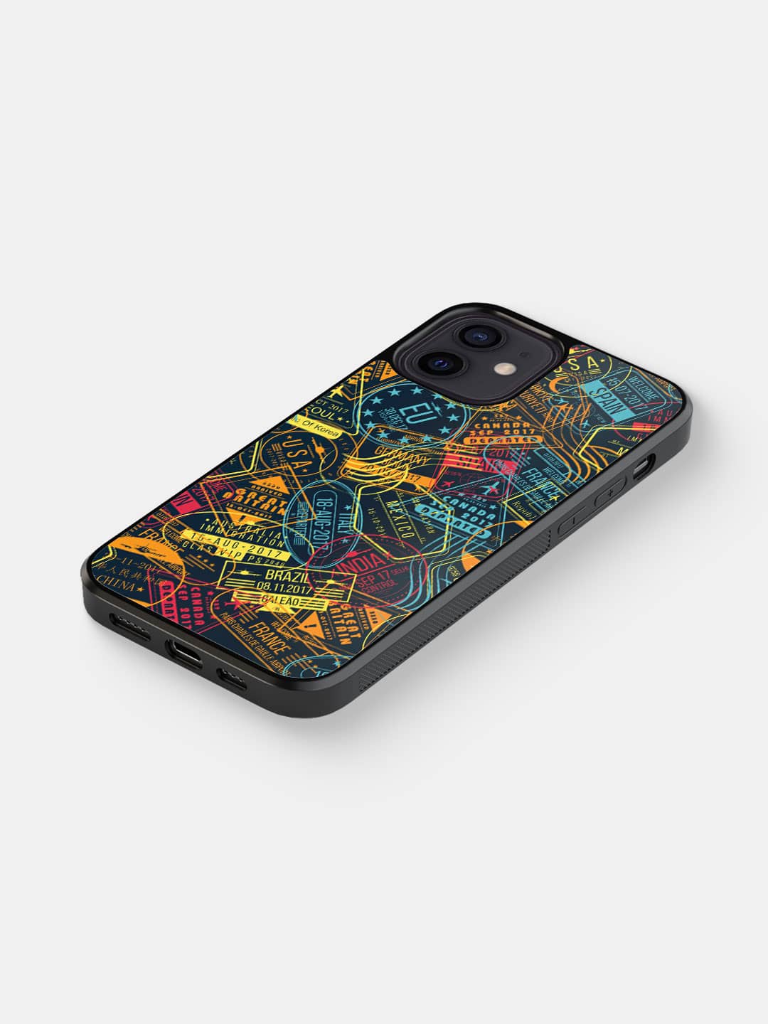 Immigration Stamps Neon - iPhone 12 Cover