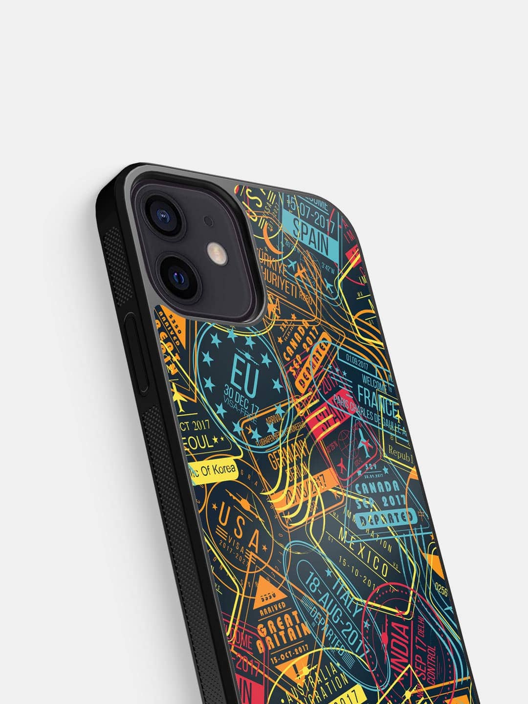 Immigration Stamps Neon - iPhone 12 Cover
