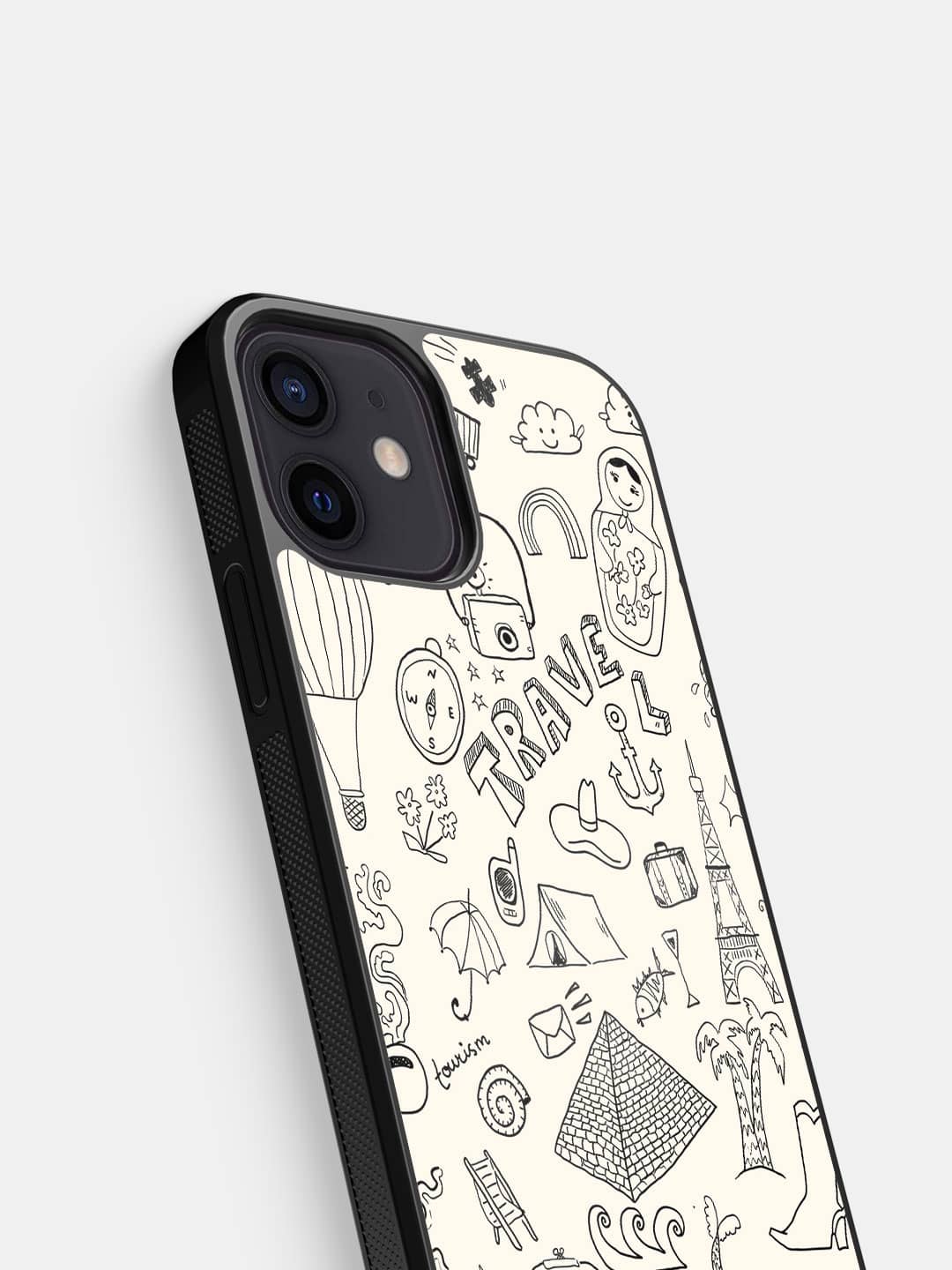 Travel Doodle White - iPhone 12 Bumper Cover