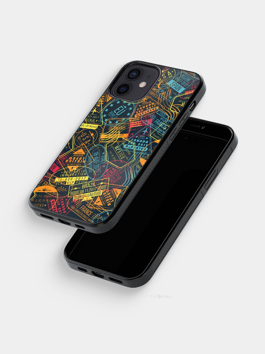 Immigration Stamps Neon - iPhone 12 Cover