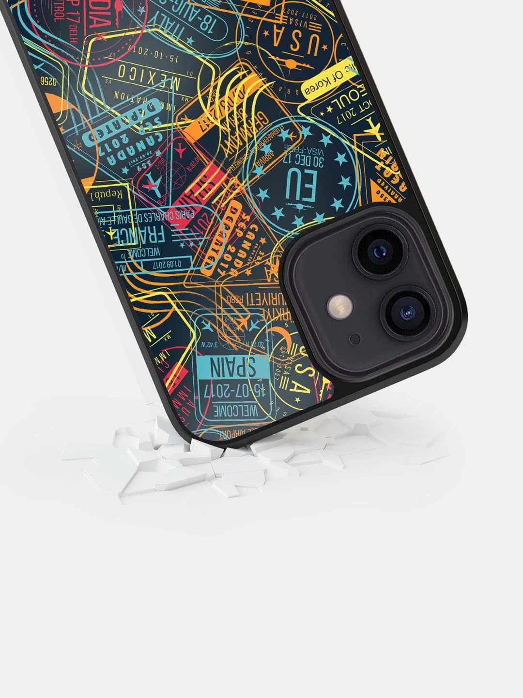 Immigration Stamps Neon - iPhone 12 Cover